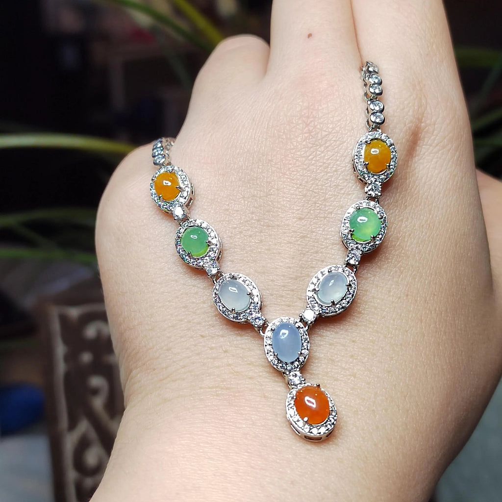 Certified Natural Untreated Burmese Elegant Collector’s Five‑Color Jadeite Necklace For Her | SL491 SL Precious