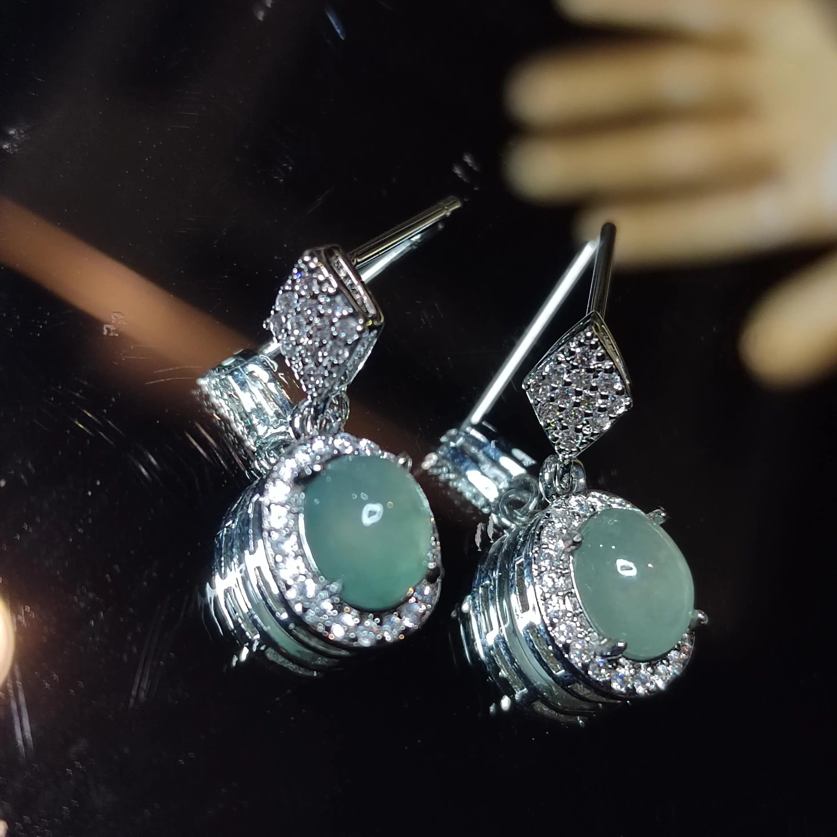 Certified A-Grade Icy Burmese Jadeite Earrings | 18K White Gold-Plated S925 Silver | Minimalist Oval Cabochon with Zircon Halo | SL209 SL Precious