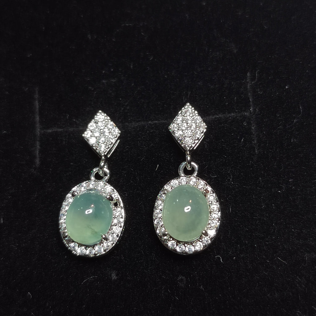 Certified A-Grade Icy Burmese Jadeite Earrings | 18K White Gold-Plated S925 Silver | Minimalist Oval Cabochon with Zircon Halo | SL209 SL Precious