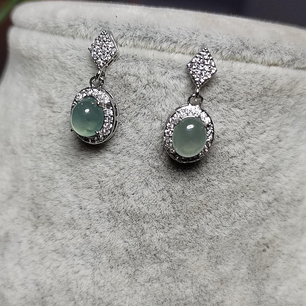 Certified A-Grade Icy Burmese Jadeite Earrings | 18K White Gold-Plated S925 Silver | Minimalist Oval Cabochon with Zircon Halo | SL209 SL Precious
