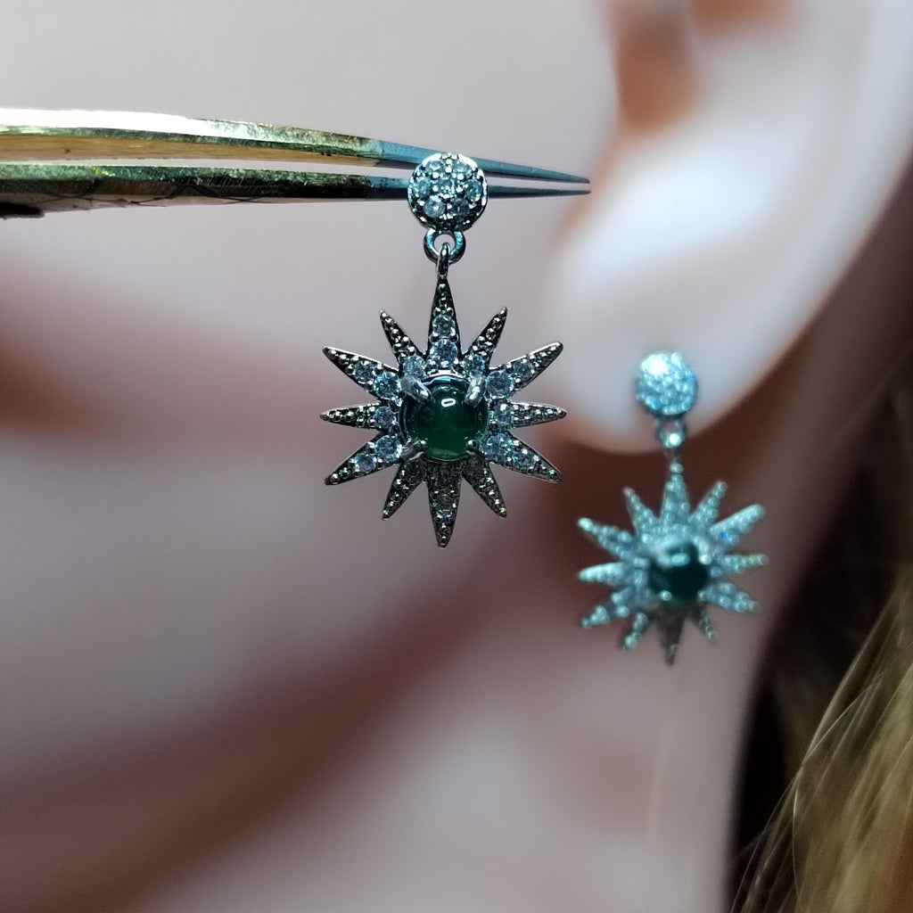 Certified A-Grade Natural Guatemala Jadeite Starburst Earrings | S925 Silver | Sparkling Zircon Drop Design | SL496 SL Precious