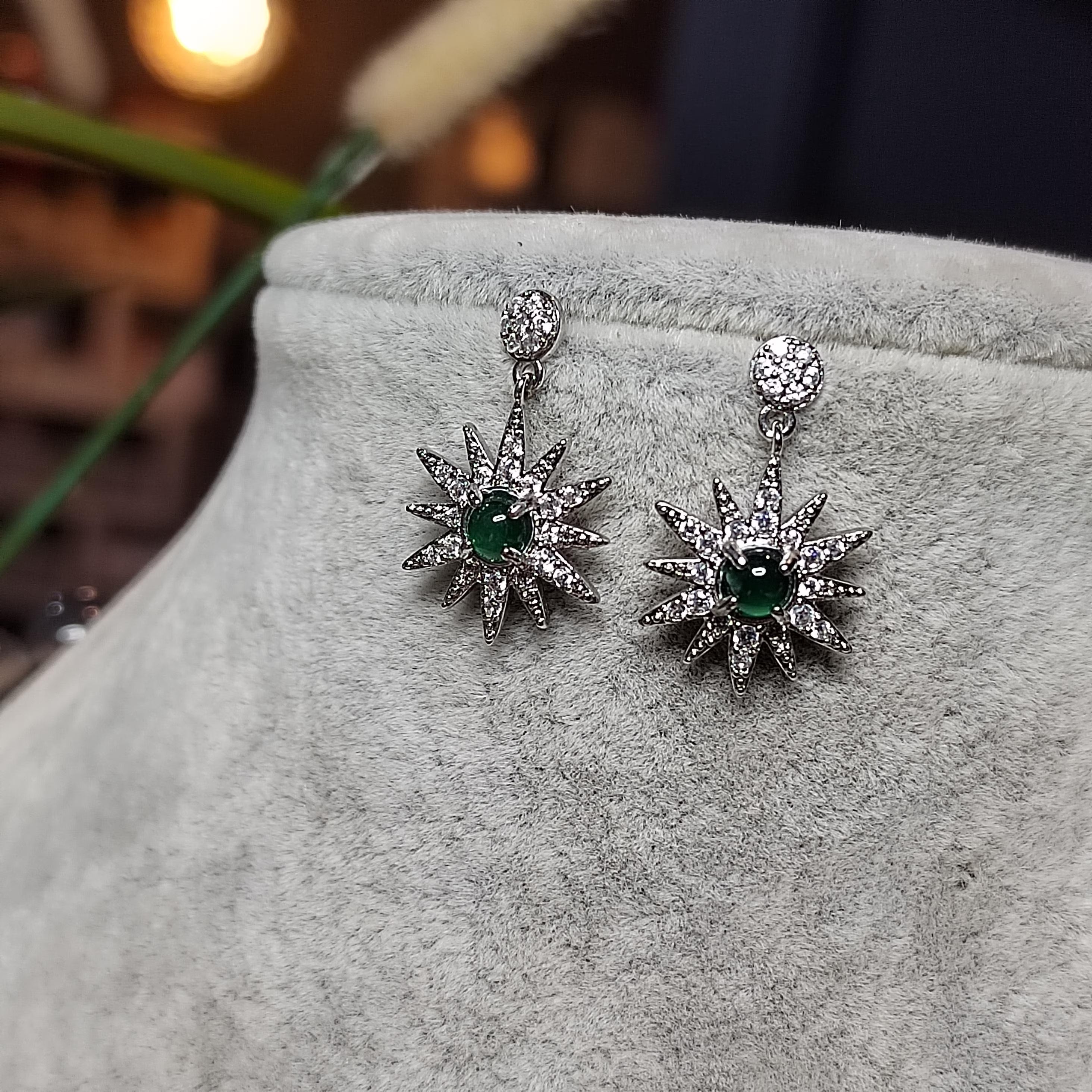 Certified A-Grade Natural Guatemala Jadeite Starburst Earrings | S925 Silver | Sparkling Zircon Drop Design | SL496 SL Precious