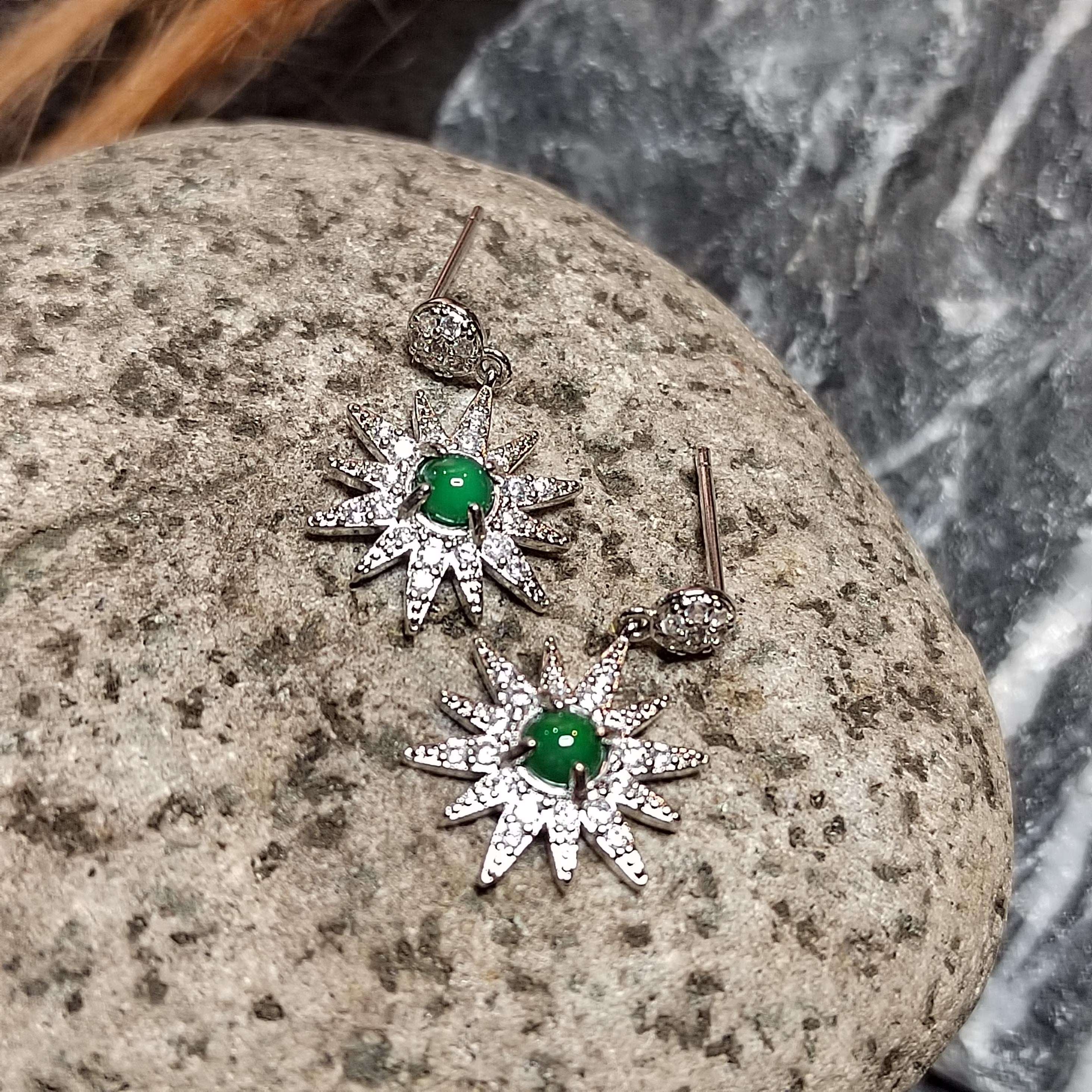 Certified A-Grade Natural Guatemala Jadeite Starburst Earrings | S925 Silver | Sparkling Zircon Drop Design | SL496 SL Precious