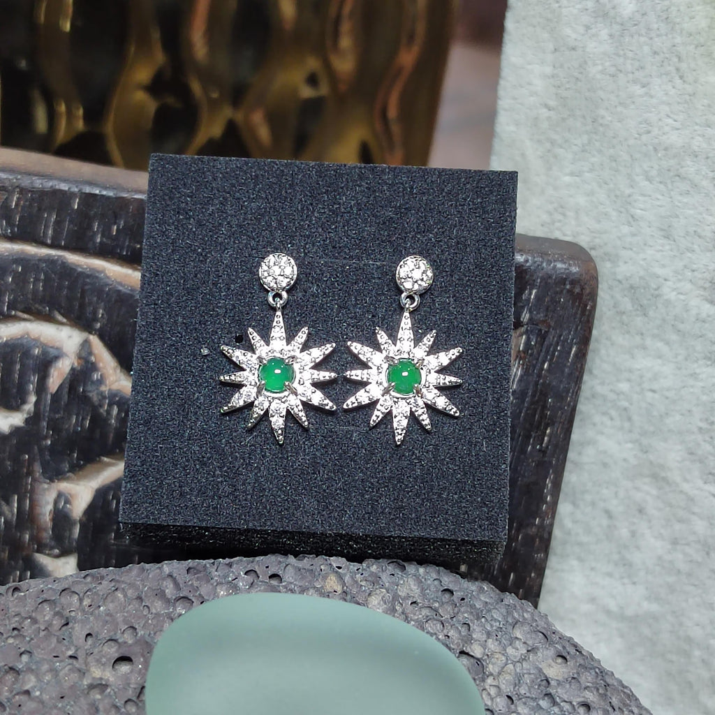 Certified A-Grade Natural Guatemala Jadeite Starburst Earrings | S925 Silver | Sparkling Zircon Drop Design | SL496 SL Precious
