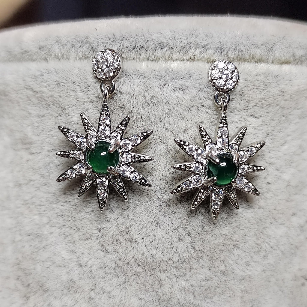 Certified A-Grade Natural Guatemala Jadeite Starburst Earrings | S925 Silver | Sparkling Zircon Drop Design | SL496 SL Precious