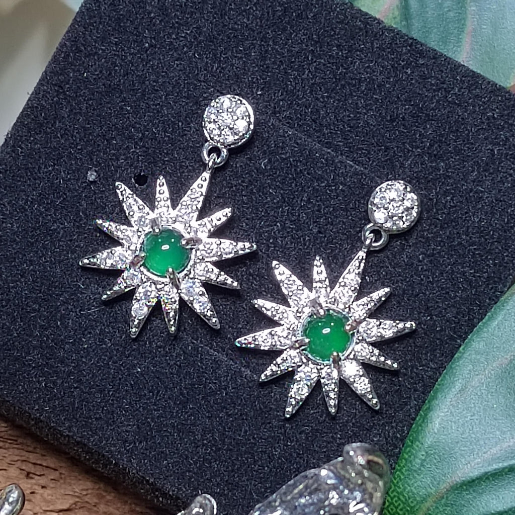 Certified A-Grade Natural Guatemala Jadeite Starburst Earrings | S925 Silver | Sparkling Zircon Drop Design | SL496 SL Precious