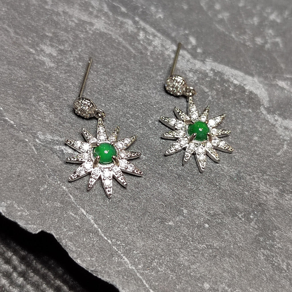 Certified A-Grade Natural Guatemala Jadeite Starburst Earrings | S925 Silver | Sparkling Zircon Drop Design | SL496 SL Precious