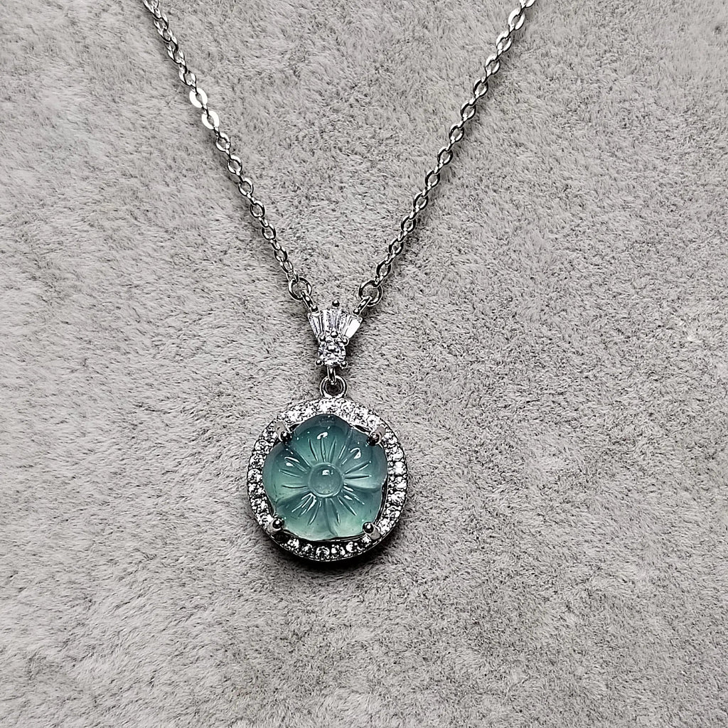 Certified A-Grade Guatemala Jadeite Flower Pendant Necklace | Elegant Minimalist Design with Zircon | S925 Sterling Silver | SL362B SL Precious