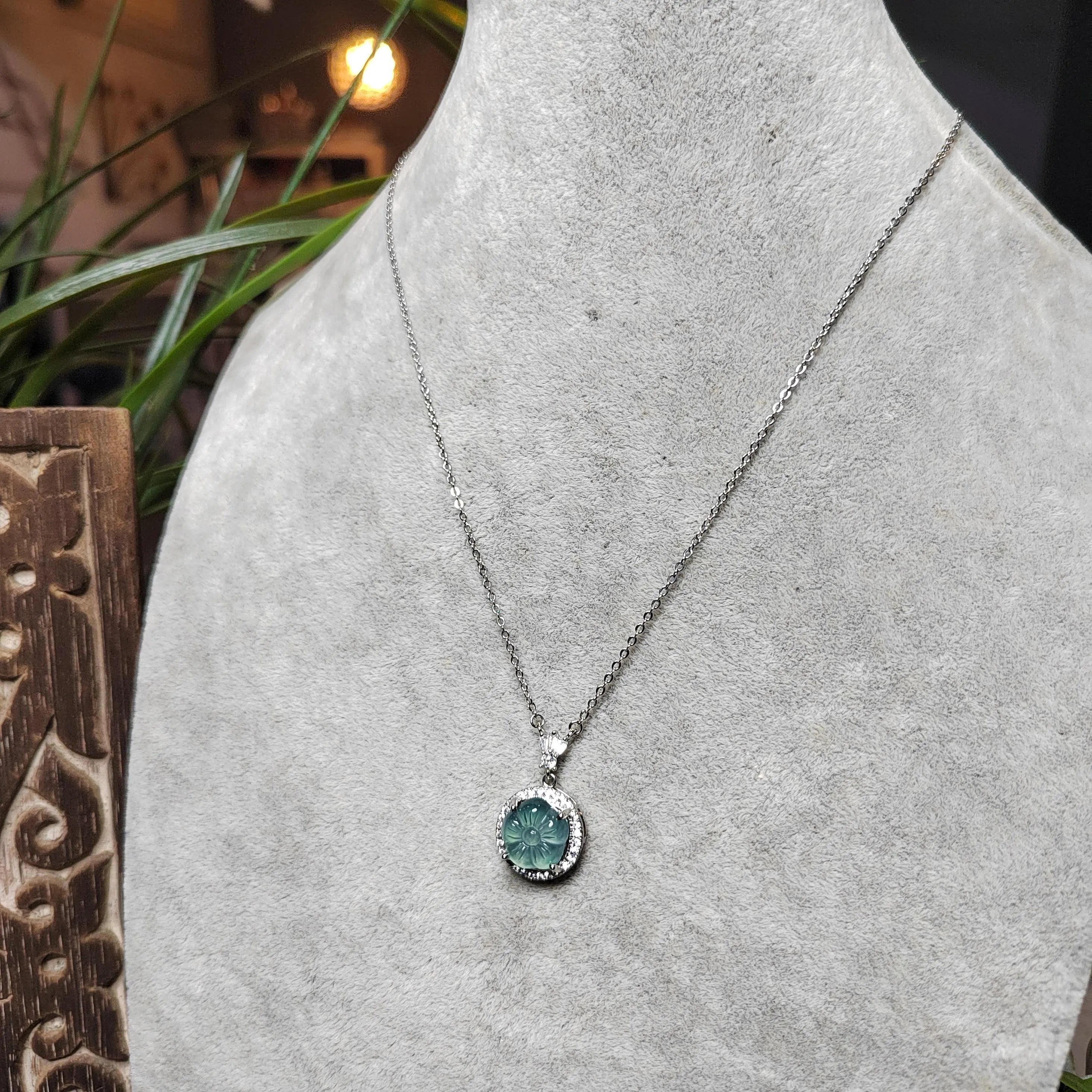 Certified A-Grade Guatemala Jadeite Flower Pendant Necklace | Elegant Minimalist Design with Zircon | S925 Sterling Silver | SL362B SL Precious