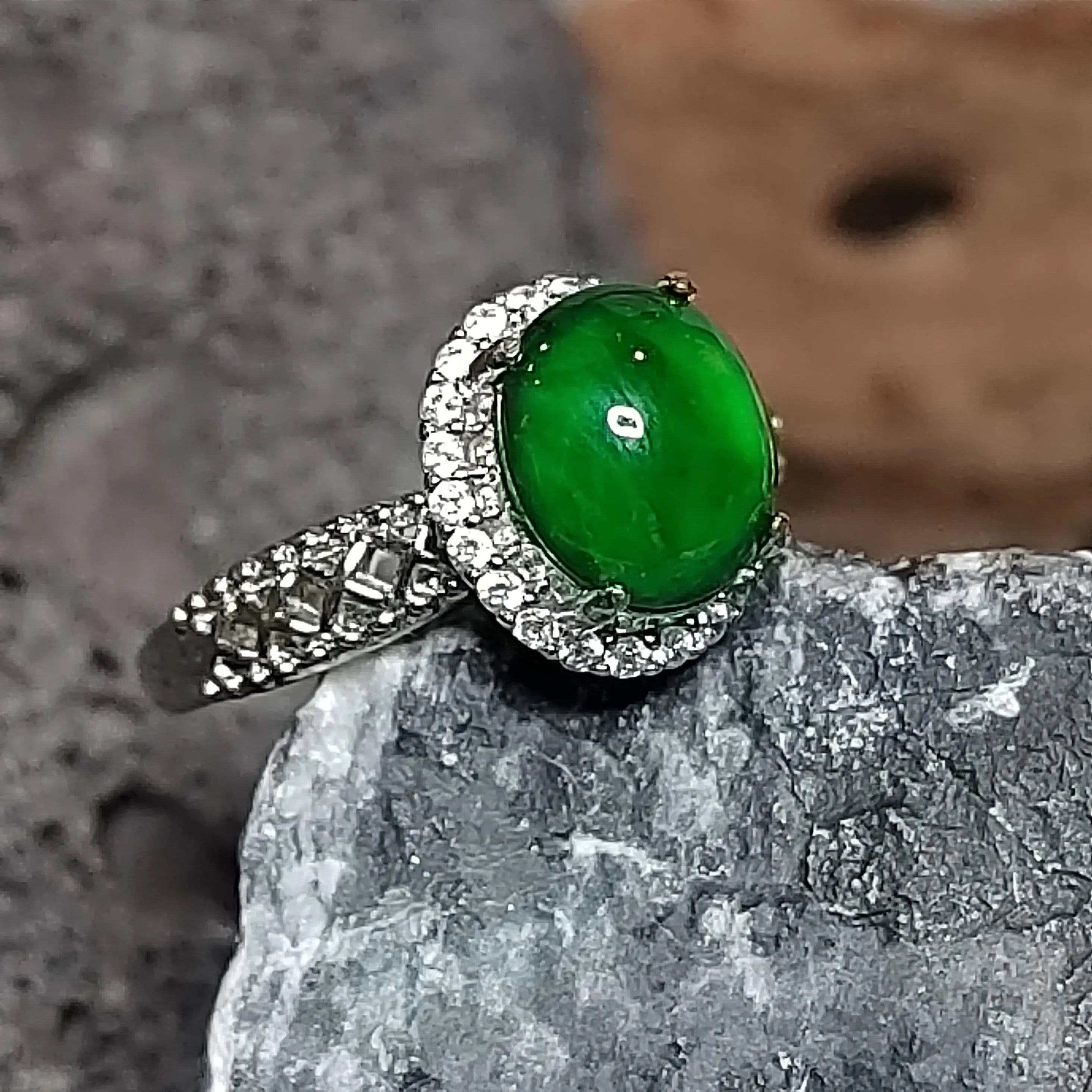 Certified A-Grade Natural Untreated Guatemala Imperial Green Jadeite Ring | 18K White Gold Plated | Adjustable | SL503 SL Precious