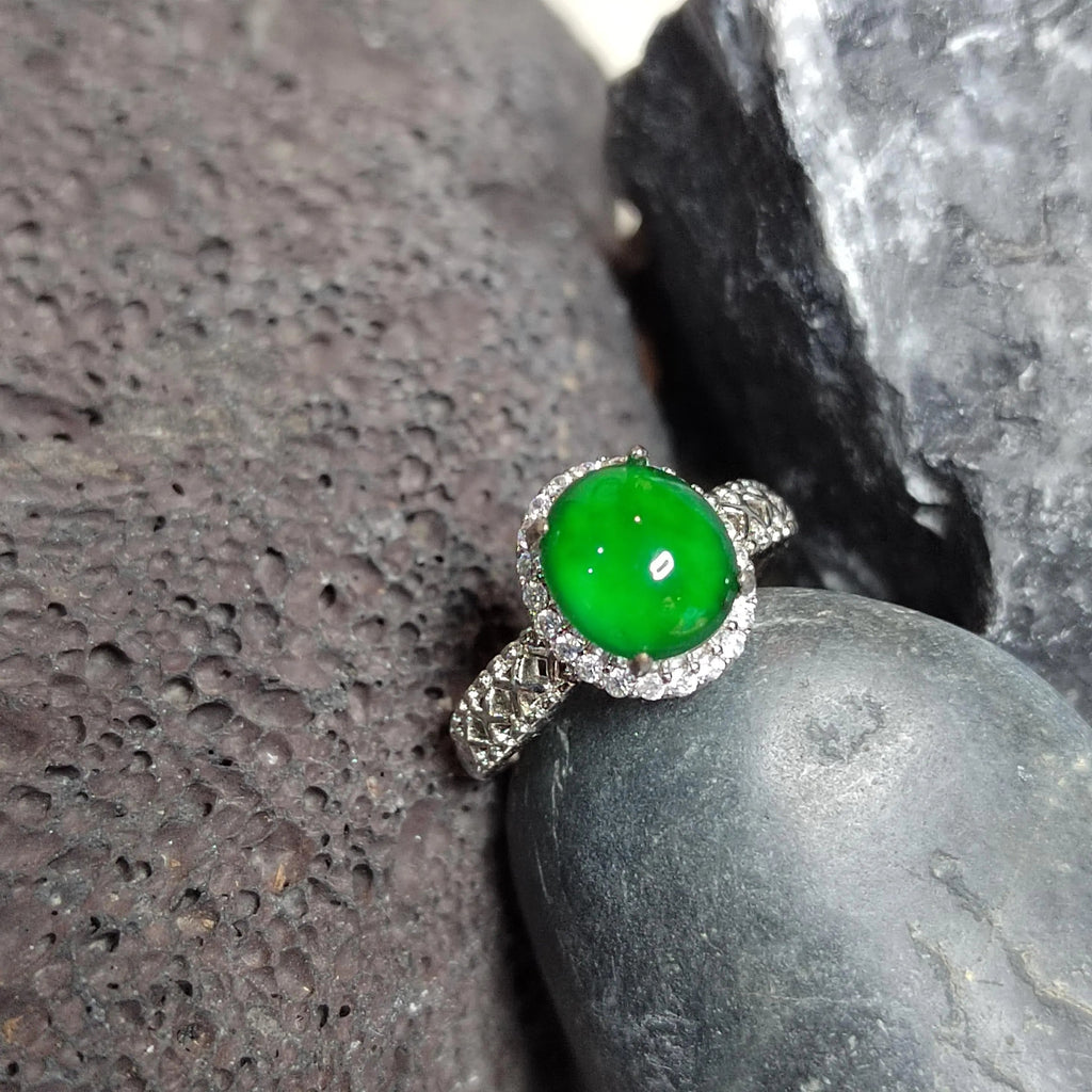 Certified A-Grade Natural Untreated Guatemala Imperial Green Jadeite Ring | 18K White Gold Plated | Adjustable | SL503 SL Precious