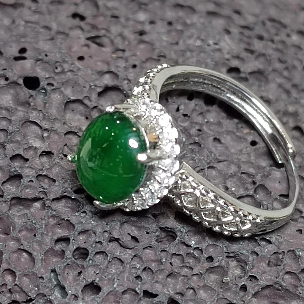 Certified A-Grade Natural Untreated Guatemala Imperial Green Jadeite Ring | 18K White Gold Plated | Adjustable | SL503 SL Precious