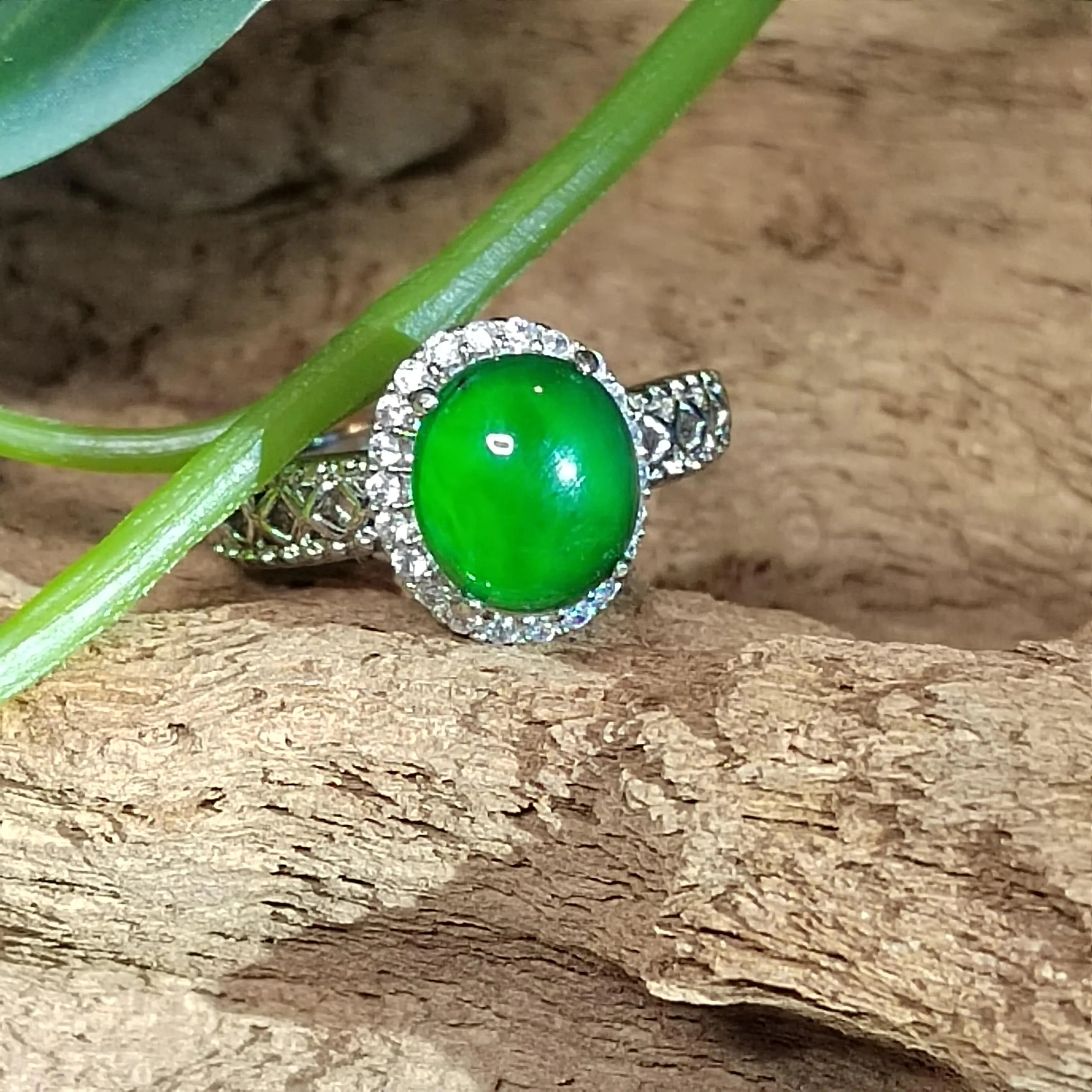 Certified A-Grade Natural Untreated Guatemala Imperial Green Jadeite Ring | 18K White Gold Plated | Adjustable | SL503 SL Precious