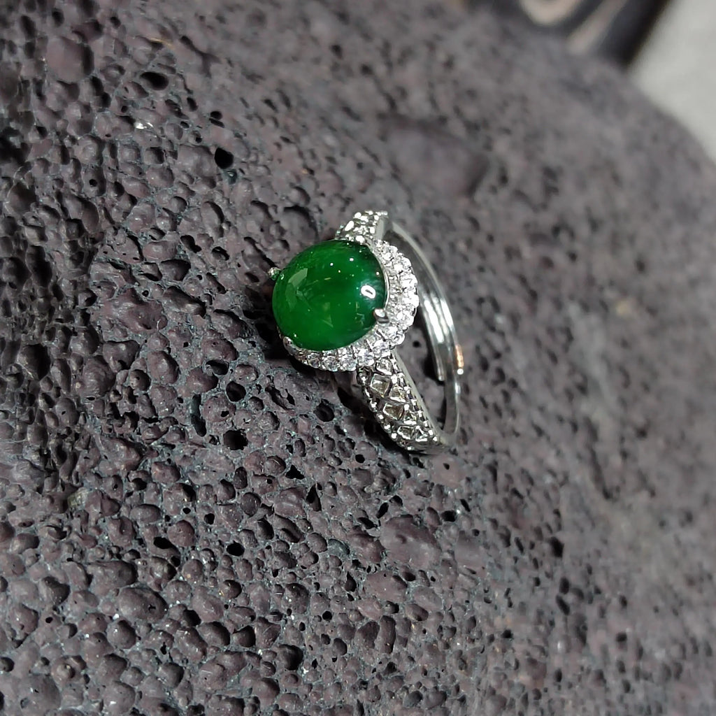 Certified A-Grade Natural Untreated Guatemala Imperial Green Jadeite Ring | 18K White Gold Plated | Adjustable | SL503 SL Precious
