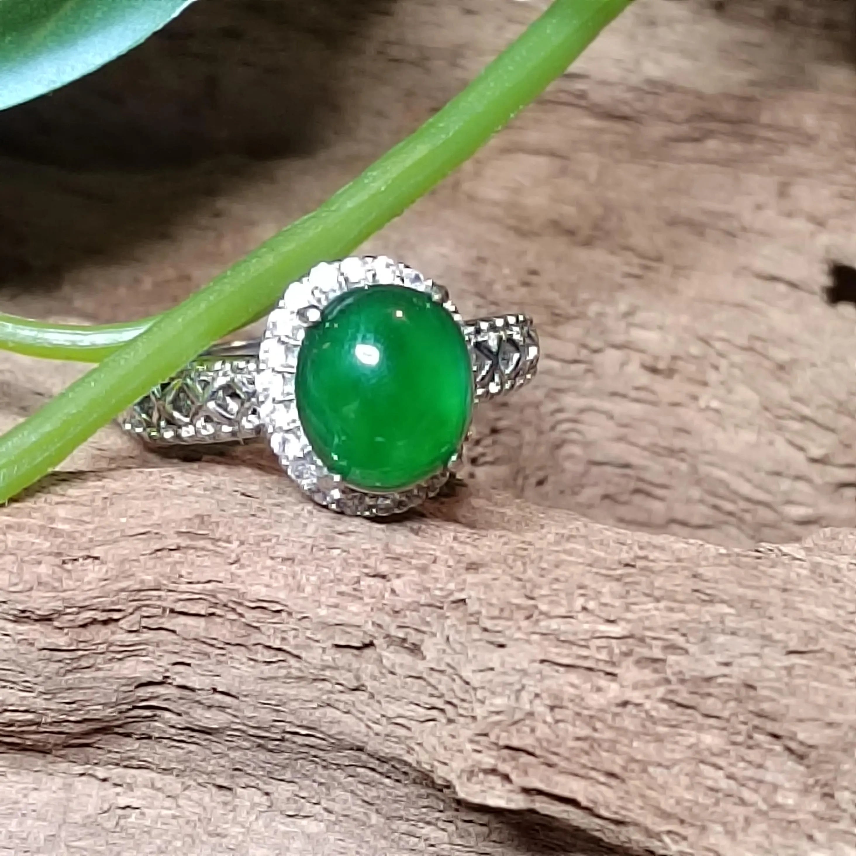 Certified A-Grade Natural Untreated Guatemala Imperial Green Jadeite Ring | 18K White Gold Plated | Adjustable | SL503 SL Precious
