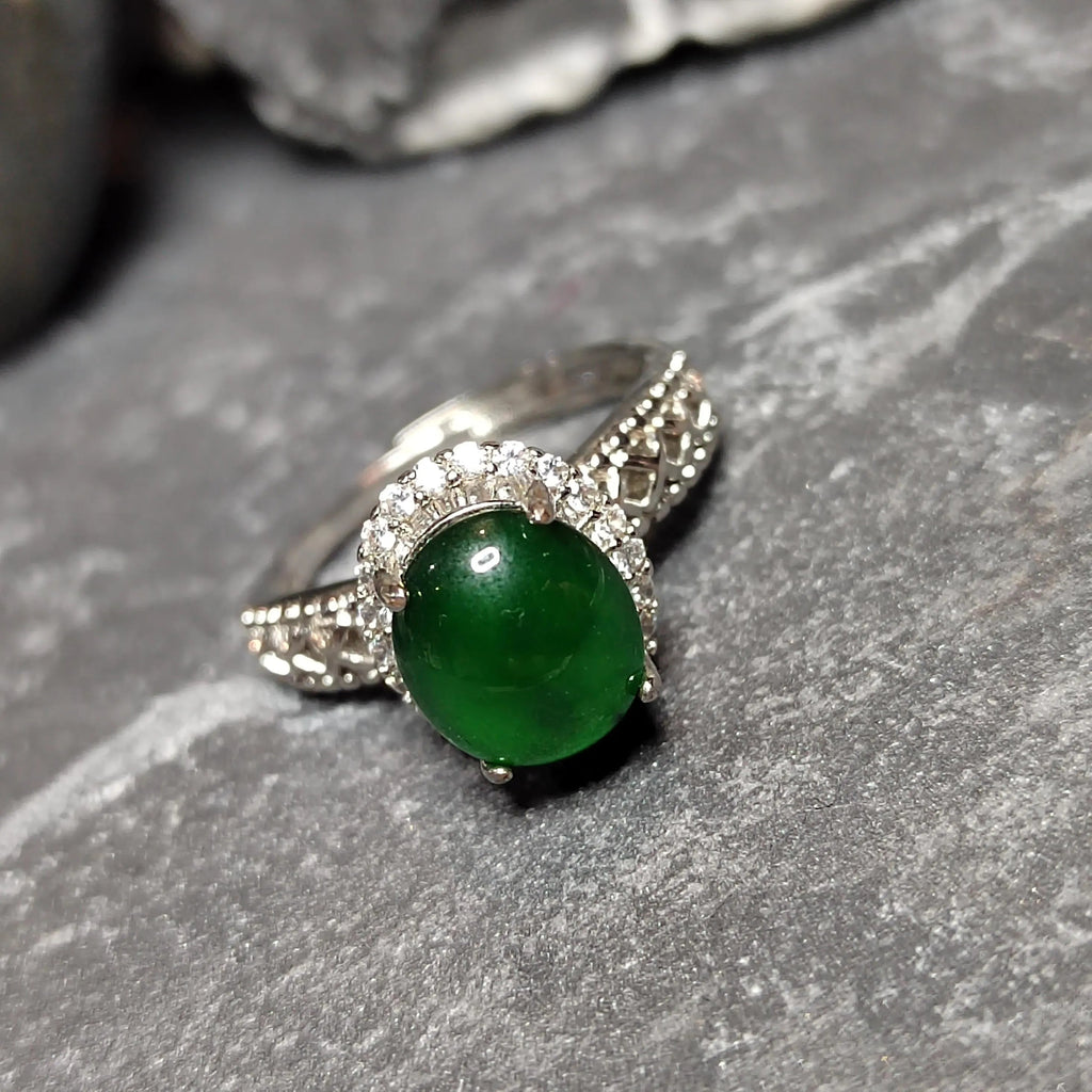 Certified A-Grade Natural Untreated Guatemala Imperial Green Jadeite Ring | 18K White Gold Plated | Adjustable | SL503 SL Precious
