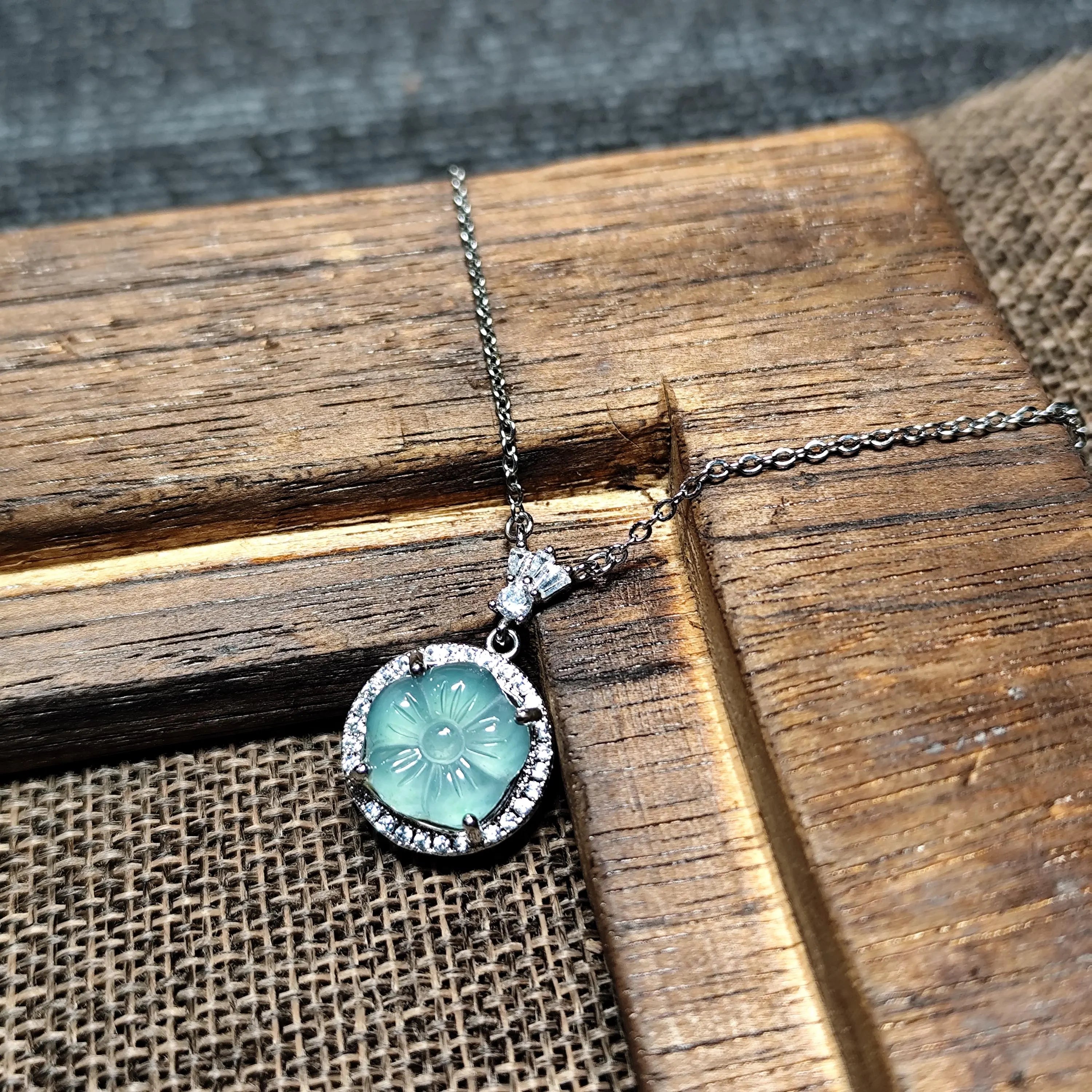 Certified A-Grade Guatemala Jadeite Flower Pendant Necklace | Elegant Minimalist Design with Zircon | S925 Sterling Silver | SL362B SL Precious