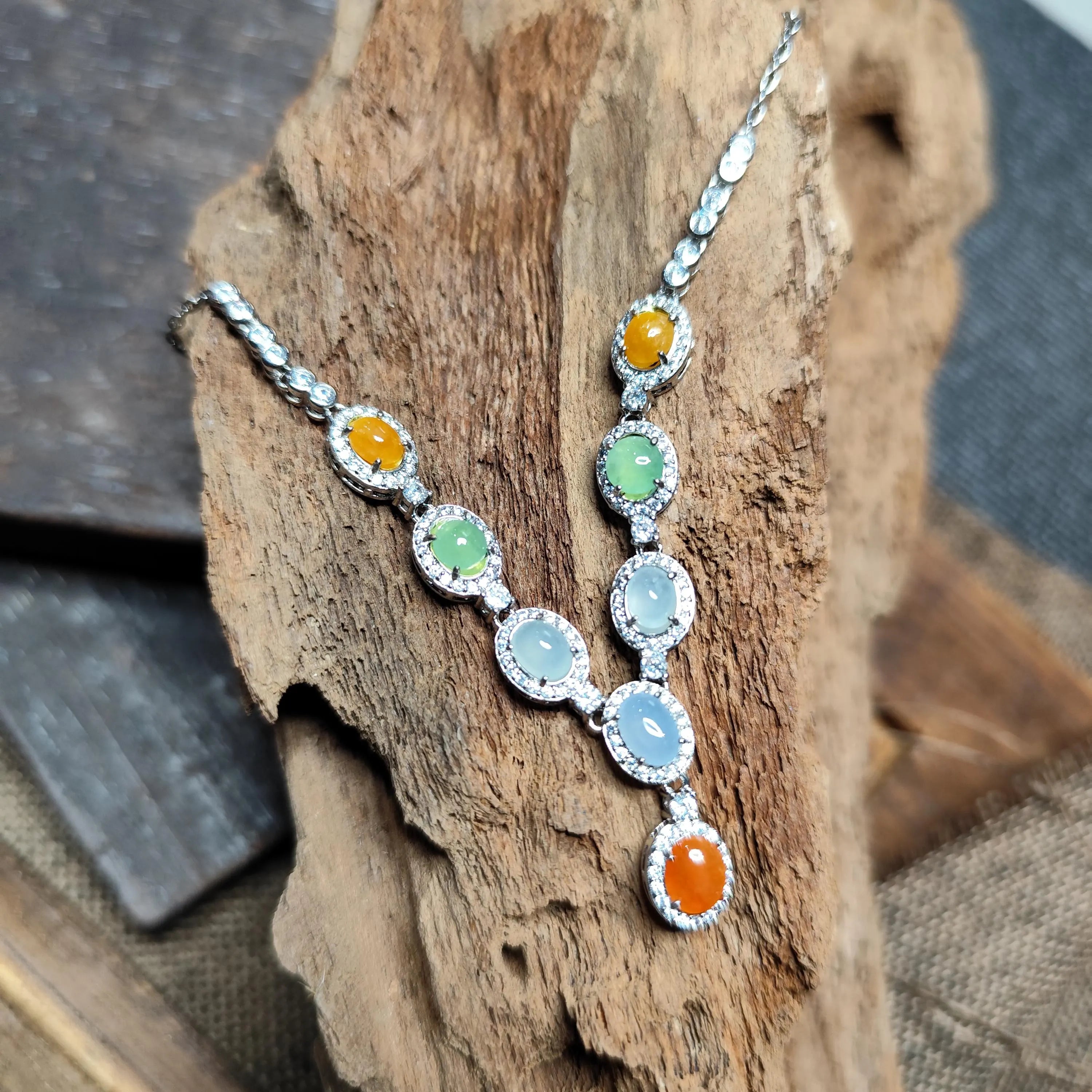 Certified Natural Untreated Burmese Elegant Collector’s Five‑Color Jadeite Necklace For Her | SL491 SL Precious