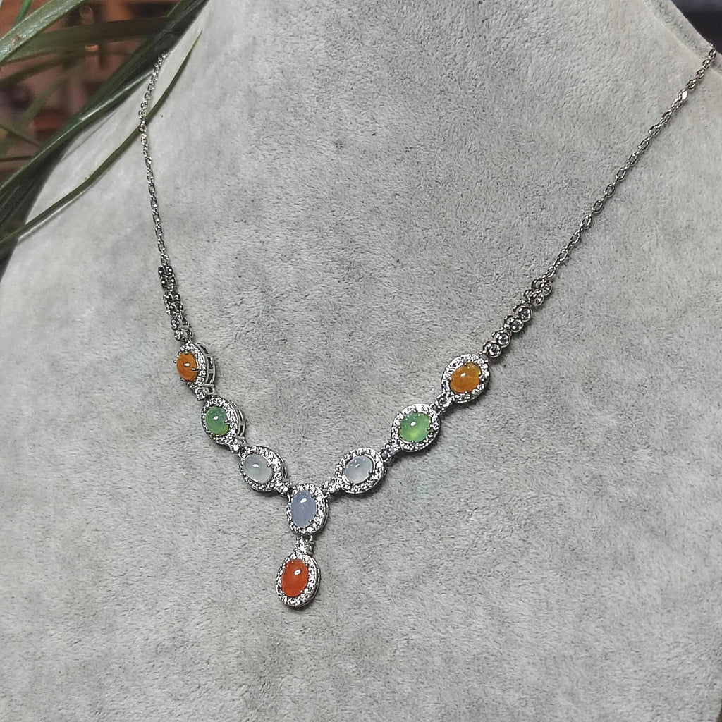 Certified Natural Untreated Burmese Elegant Collector’s Five‑Color Jadeite Necklace For Her | SL491 SL Precious