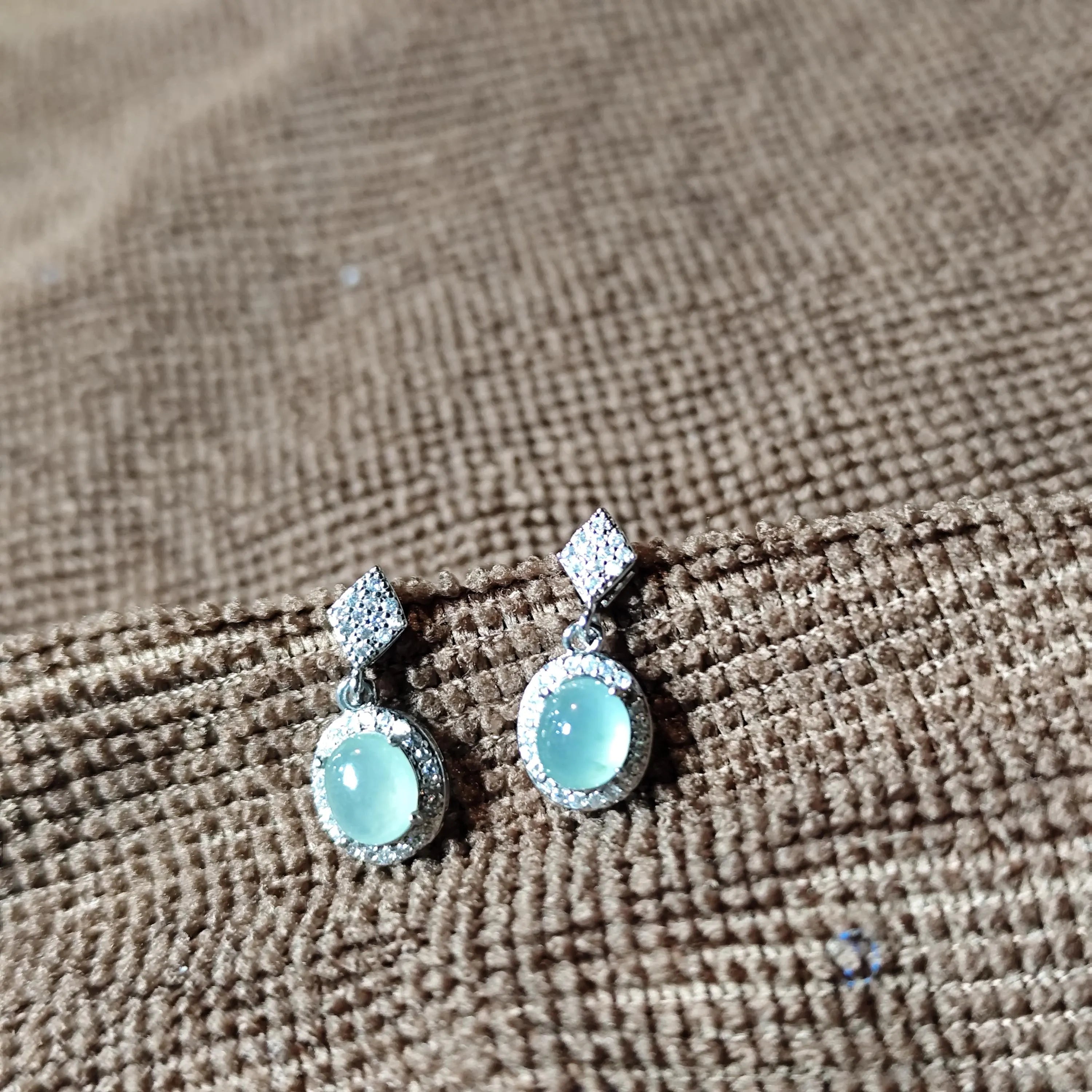 Certified A-Grade Icy Burmese Jadeite Earrings | 18K White Gold-Plated S925 Silver | Minimalist Oval Cabochon with Zircon Halo | SL209 SL Precious