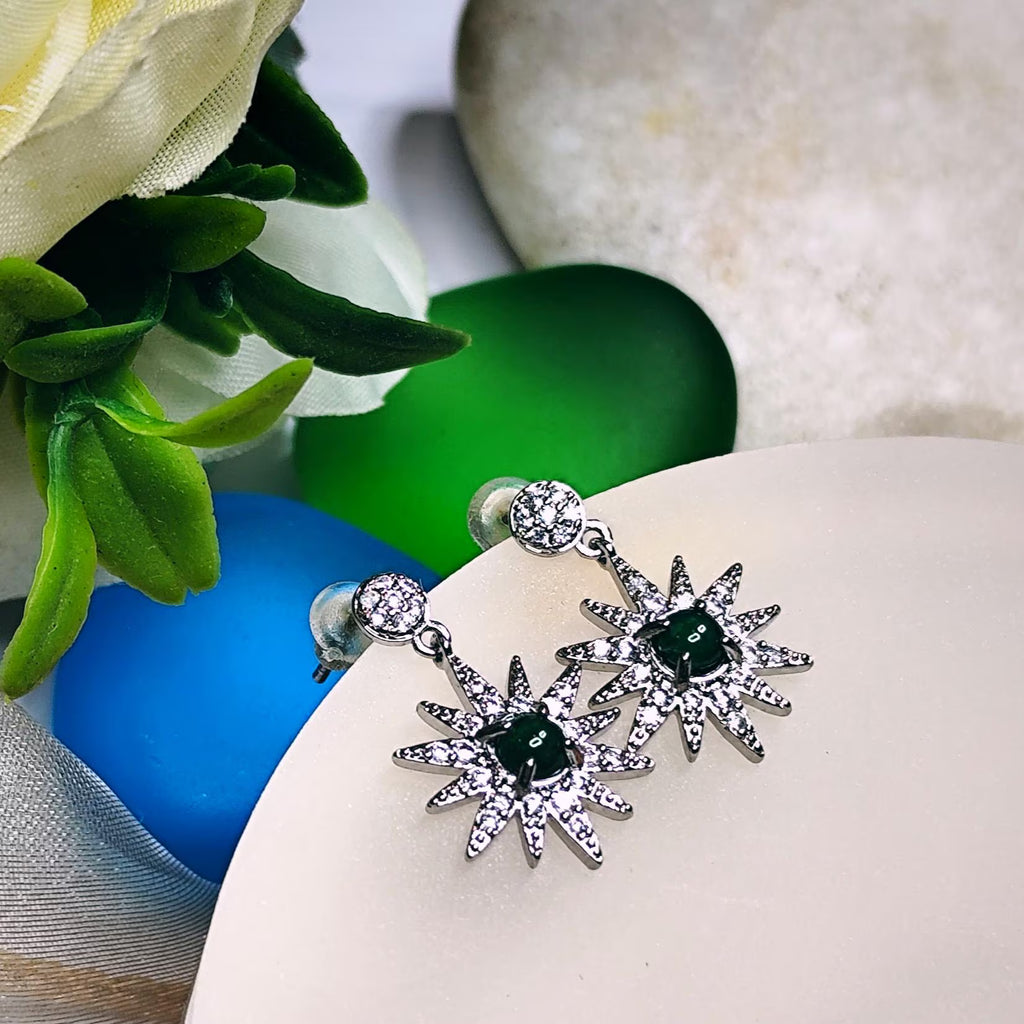 Certified A-Grade Natural Guatemala Jadeite Starburst Earrings | S925 Silver | Sparkling Zircon Drop Design | SL496 SL Precious