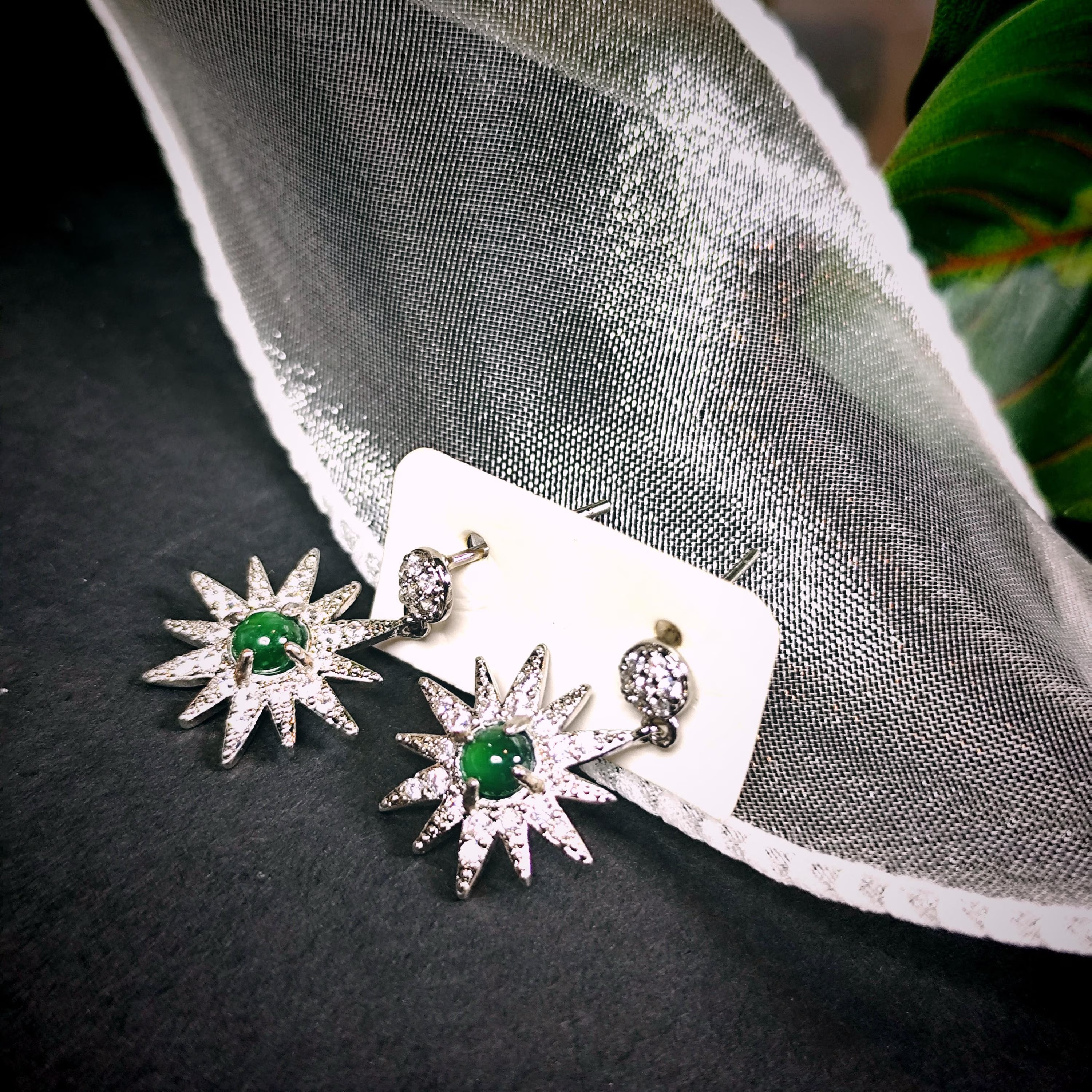 Certified A-Grade Natural Guatemala Jadeite Starburst Earrings | S925 Silver | Sparkling Zircon Drop Design | SL496 SL Precious