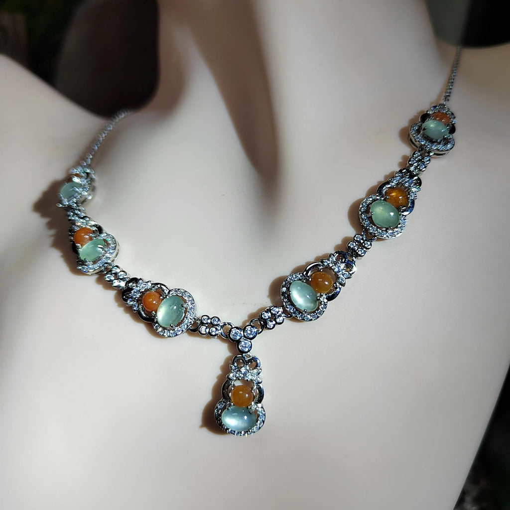 Certified Untreated Burmese Red & White Icy Jadeite Wulu Necklace | S925 Sterling Silver with Zircon SL501 SL Precious