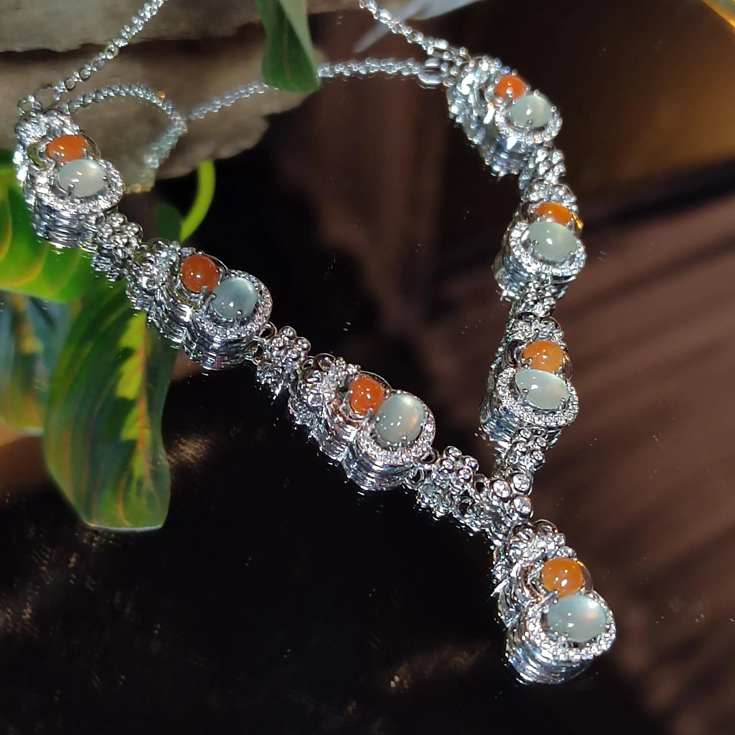 Certified Untreated Burmese Red & White Icy Jadeite Wulu Necklace | S925 Sterling Silver with Zircon SL501 SL Precious