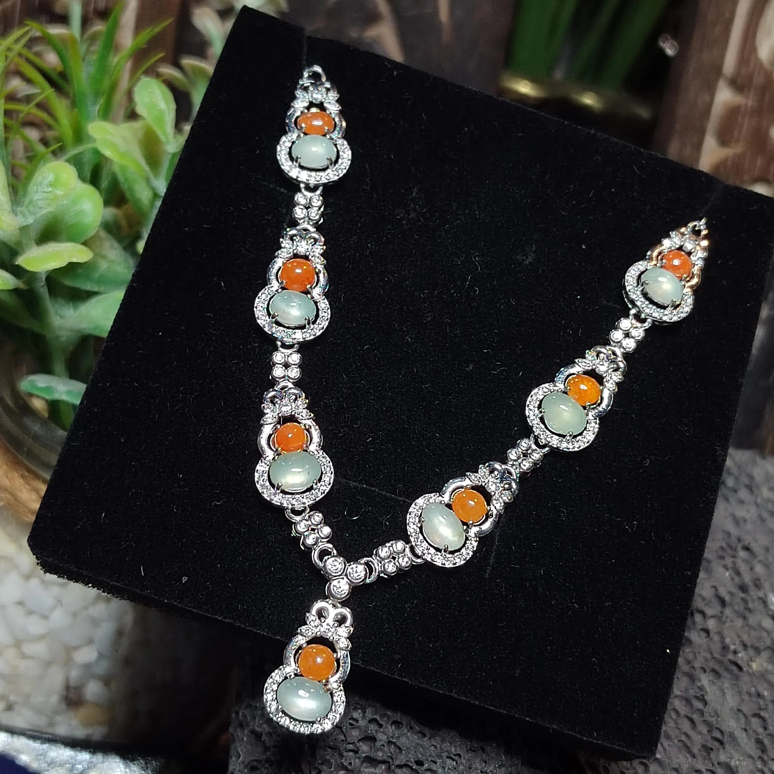 Certified Untreated Burmese Red & White Icy Jadeite Wulu Necklace | S925 Sterling Silver with Zircon SL501 SL Precious