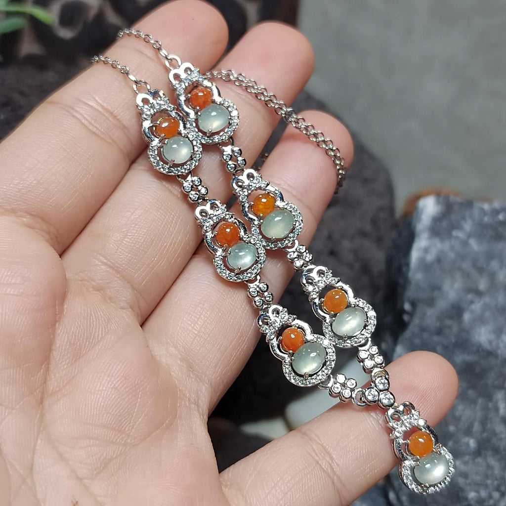 Certified Untreated Burmese Red & White Icy Jadeite Wulu Necklace | S925 Sterling Silver with Zircon SL501 SL Precious