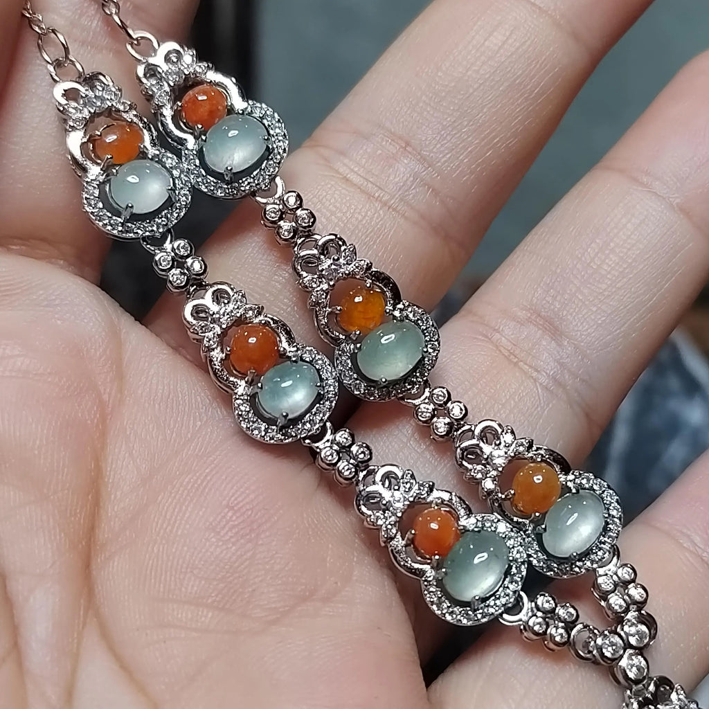 Certified Untreated Burmese Red & White Icy Jadeite Wulu Necklace | S925 Sterling Silver with Zircon SL501 SL Precious