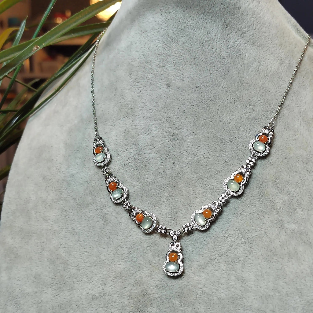 Certified Untreated Burmese Red & White Icy Jadeite Wulu Necklace | S925 Sterling Silver with Zircon SL501 SL Precious