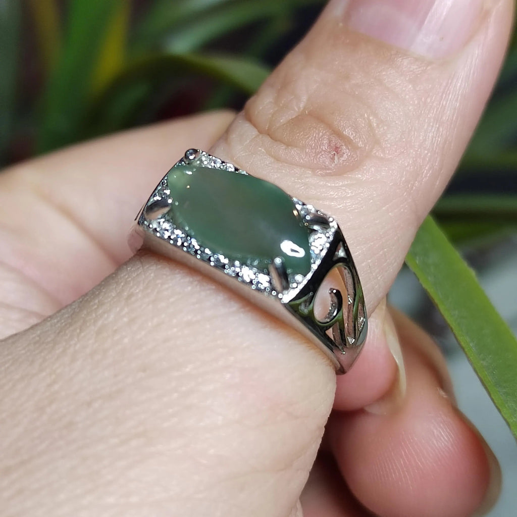 Certified Natural Untreated Burmese Icy Jadeite Men’s Ring Marquise Cut Unisex | SL465 SL Precious