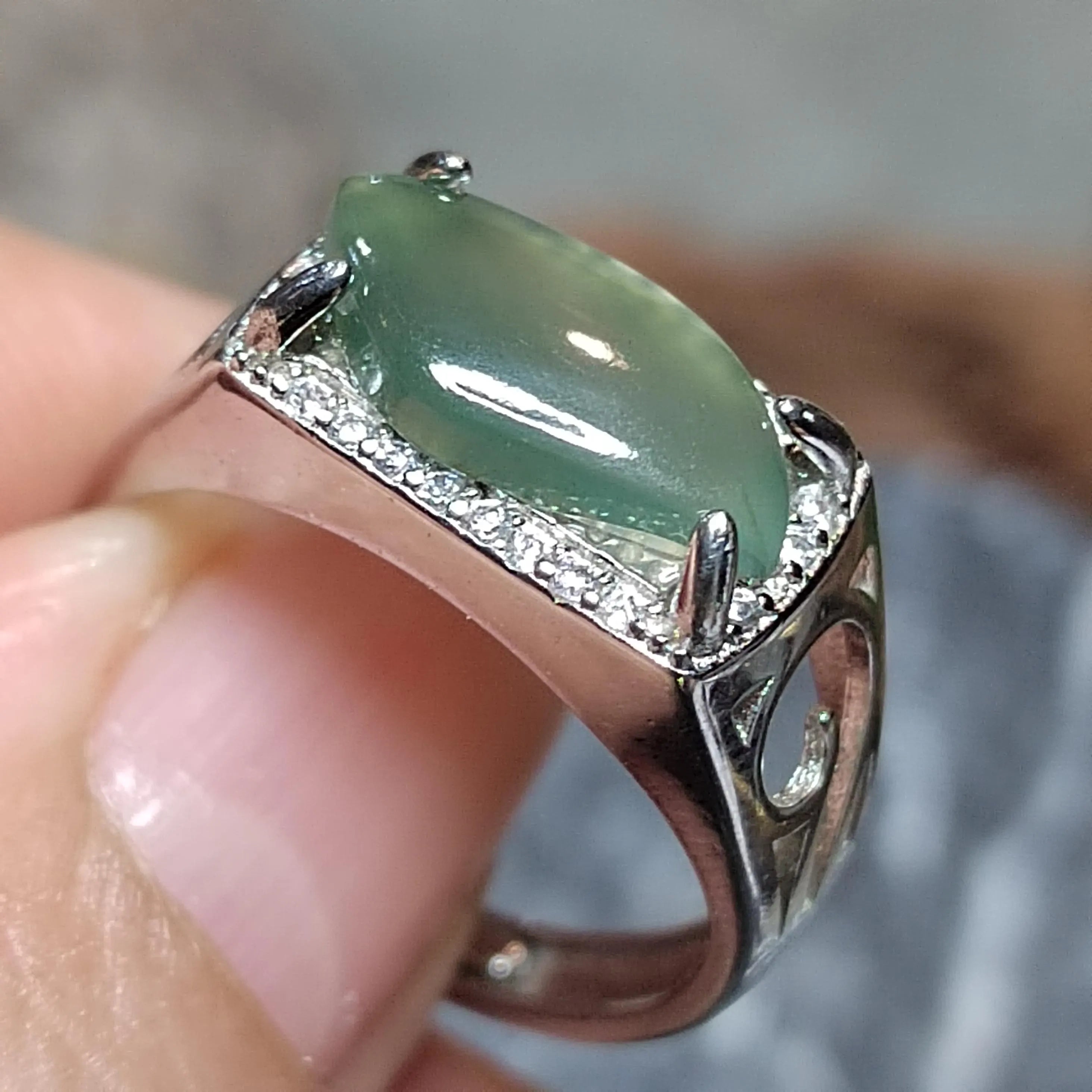 Certified Natural Untreated Burmese Icy Jadeite Men’s Ring Marquise Cut Unisex | SL465 SL Precious
