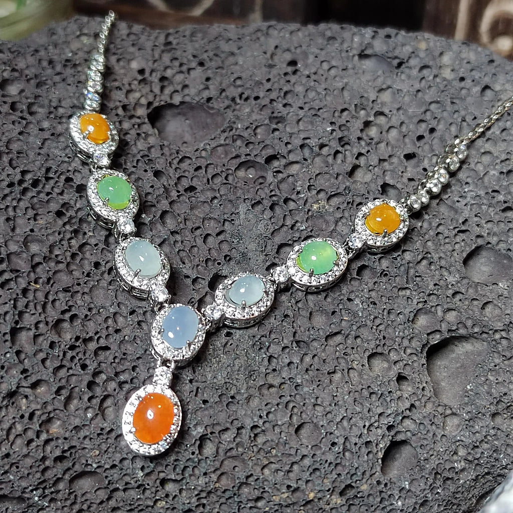 Certified Natural Untreated Burmese Elegant Collector’s Five‑Color Jadeite Necklace For Her | SL491 SL Precious