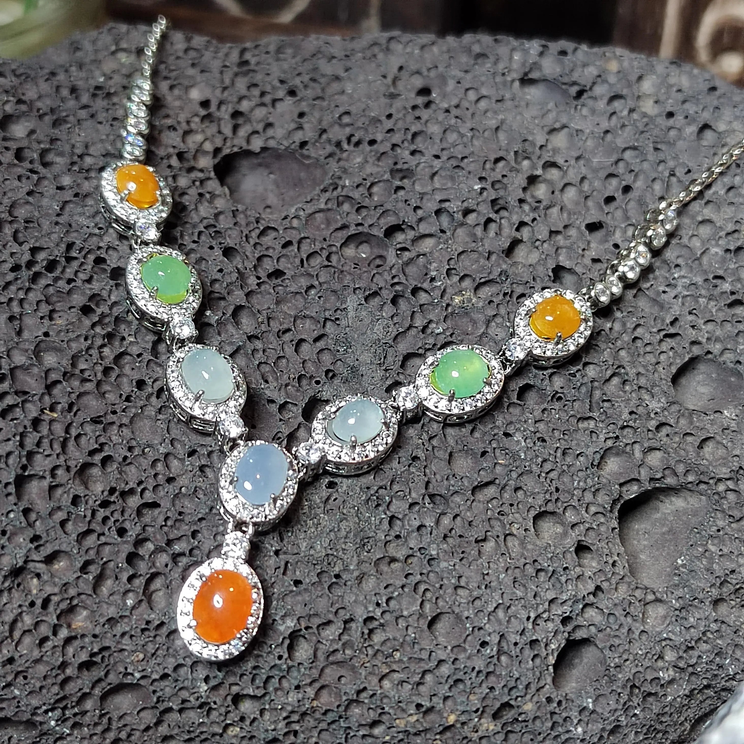 Certified Natural Untreated Burmese Elegant Collector’s Five‑Color Jadeite Necklace For Her | SL491 SL Precious