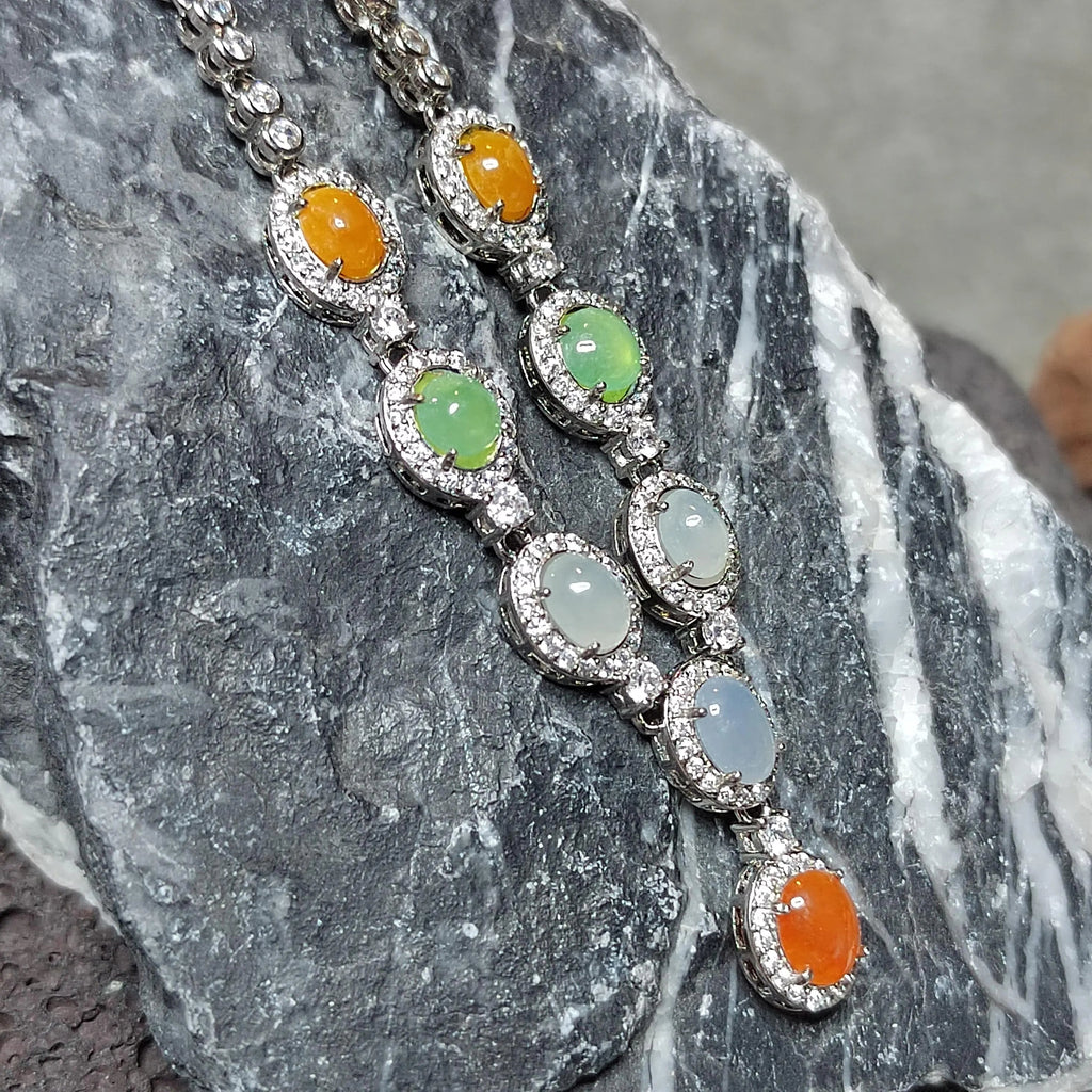 Certified Natural Untreated Burmese Elegant Collector’s Five‑Color Jadeite Necklace For Her | SL491 SL Precious