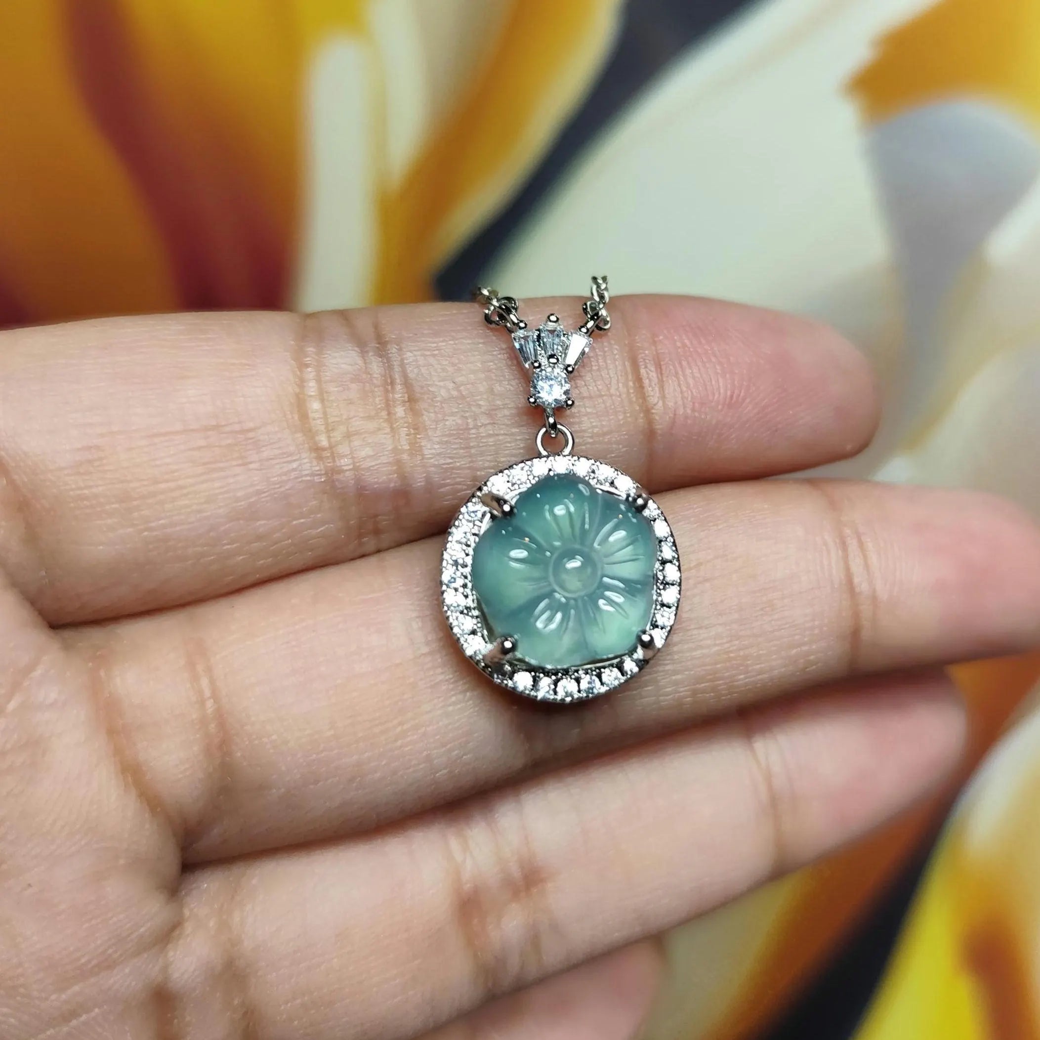 Certified A-Grade Guatemala Jadeite Flower Pendant Necklace | Elegant Minimalist Design with Zircon | S925 Sterling Silver | SL362B SL Precious