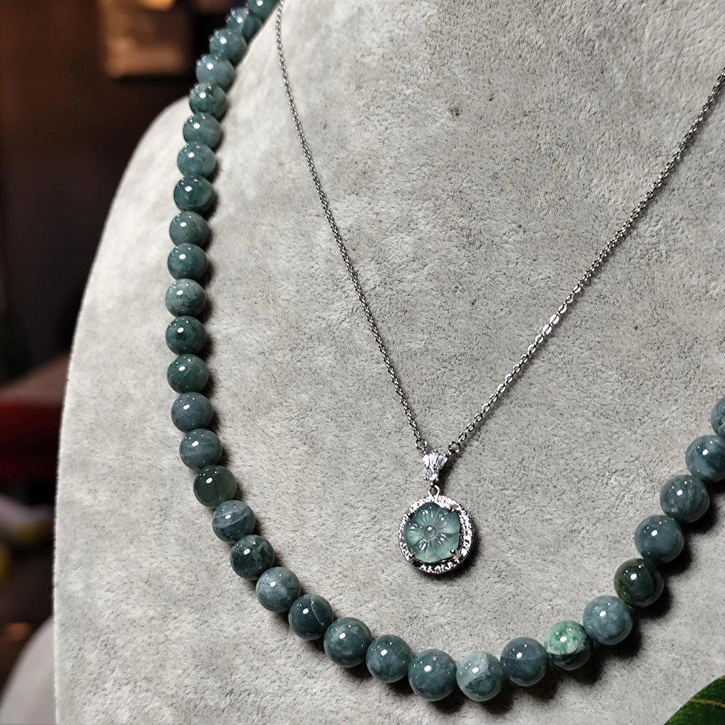 Certified A-Grade Guatemala Jadeite Flower Pendant Necklace | Elegant Minimalist Design with Zircon | S925 Sterling Silver | SL362B SL Precious