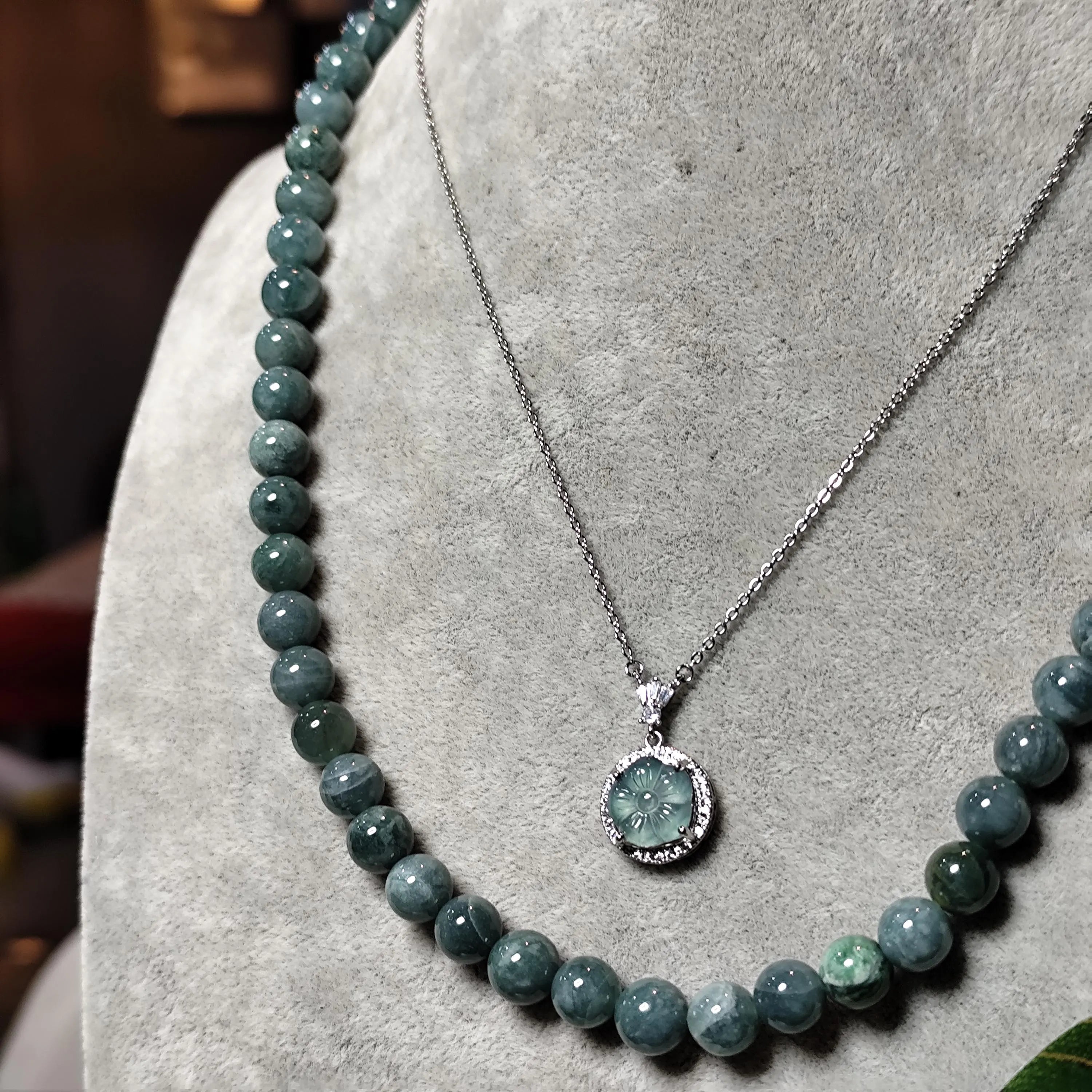 Certified A-Grade Guatemala Jadeite Flower Pendant Necklace | Elegant Minimalist Design with Zircon | S925 Sterling Silver | SL362B SL Precious