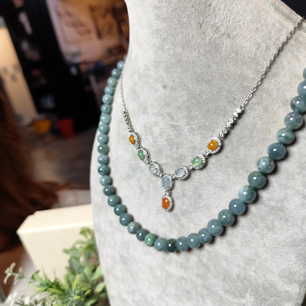 Certified Natural Untreated Burmese Elegant Collector’s Five‑Color Jadeite Necklace For Her | SL491 SL Precious