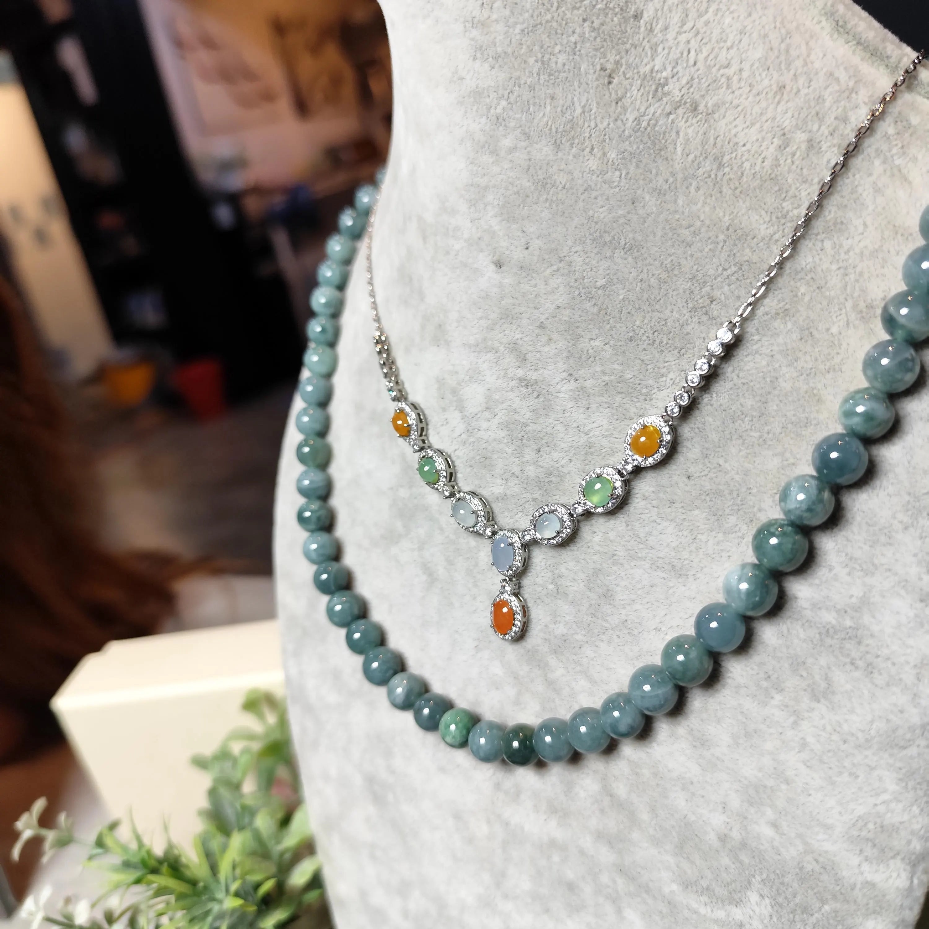 Certified Natural Untreated Burmese Elegant Collector’s Five‑Color Jadeite Necklace For Her | SL491 SL Precious