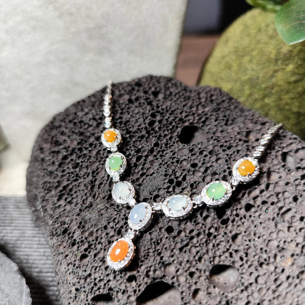 Certified Natural Untreated Burmese Elegant Collector’s Five‑Color Jadeite Necklace For Her | SL491 SL Precious