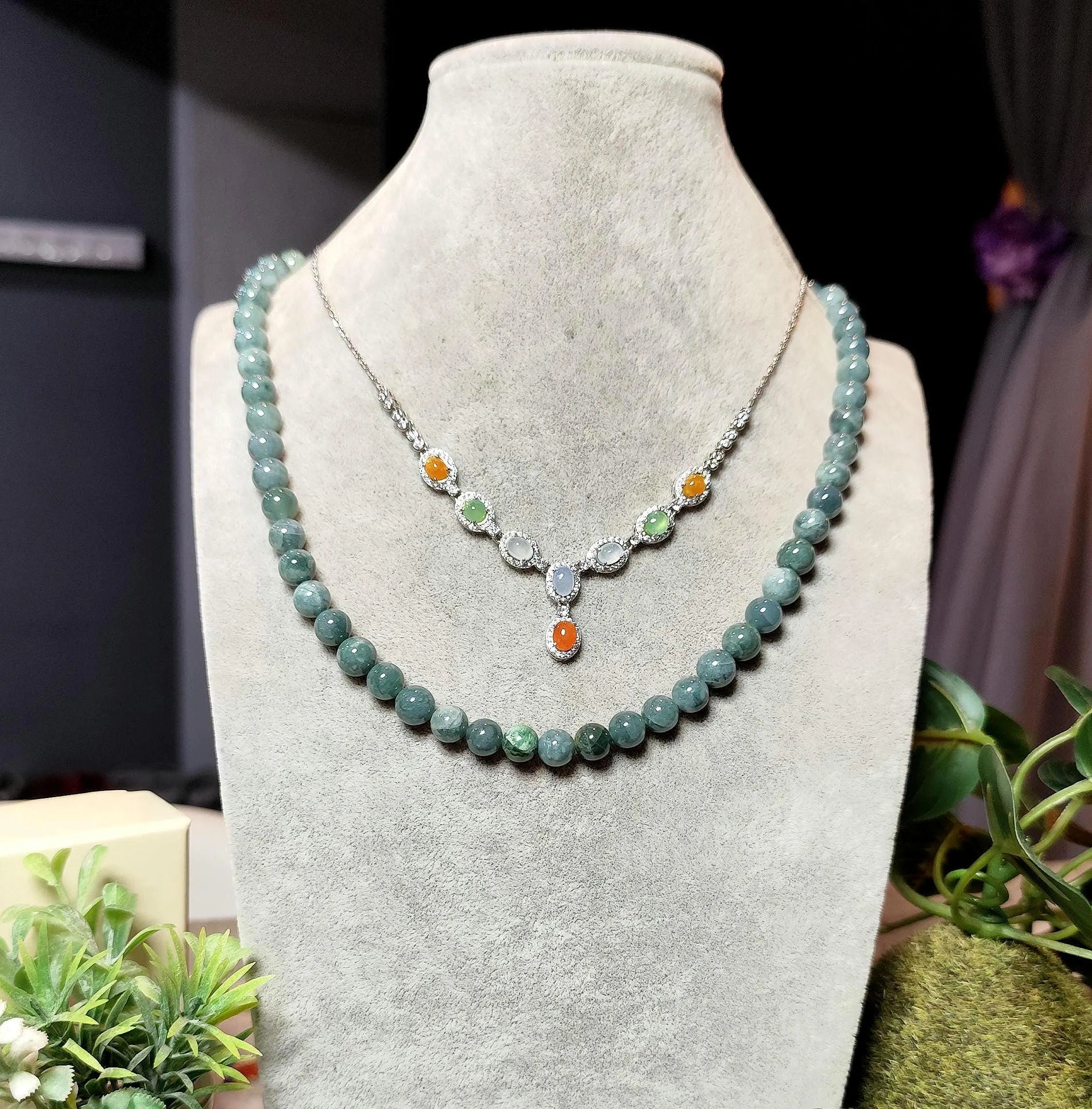 Certified Natural Untreated Burmese Elegant Collector’s Five‑Color Jadeite Necklace For Her | SL491 SL Precious