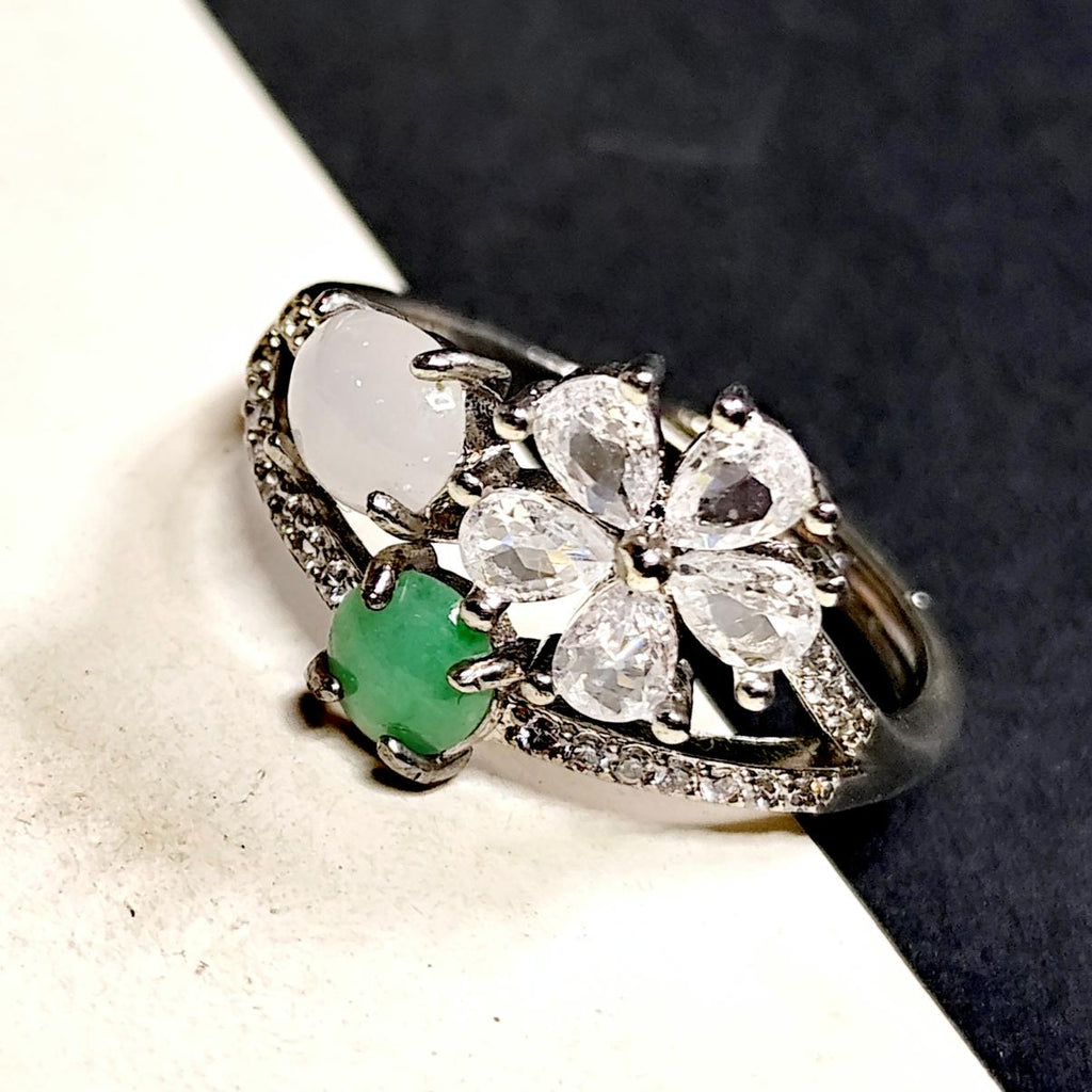 Certified A-Grade Burmese Apple Green & Icy White Jadeite Ring | 18K Gold-Plated S925 Silver | Adjustable Floral Zircon Design | SL189 SL Precious