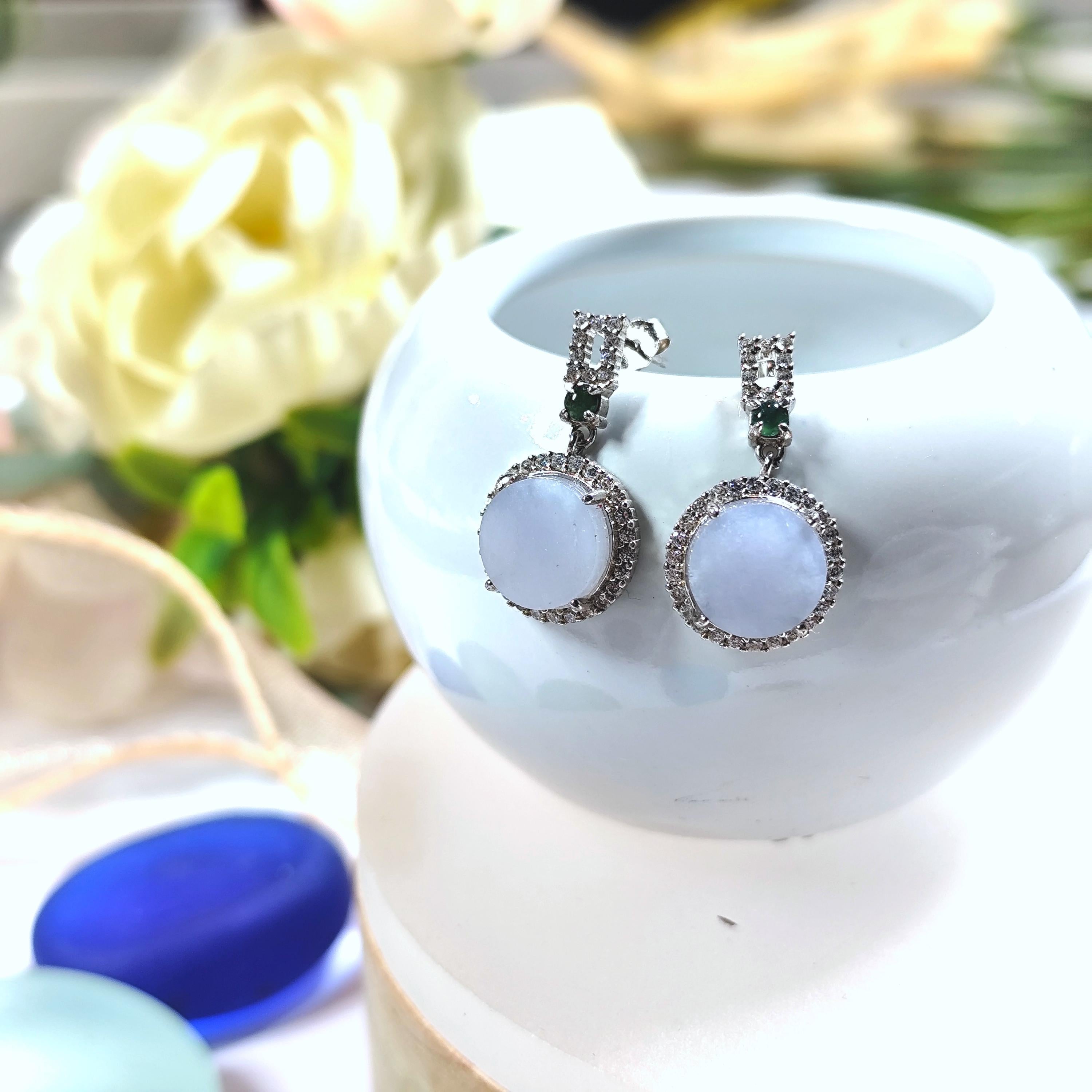 Certified A-Grade Burmese Icy Purple Jadeite Earrings | Minimalist Luxury S925 Zircon Design | SL175 SL Precious