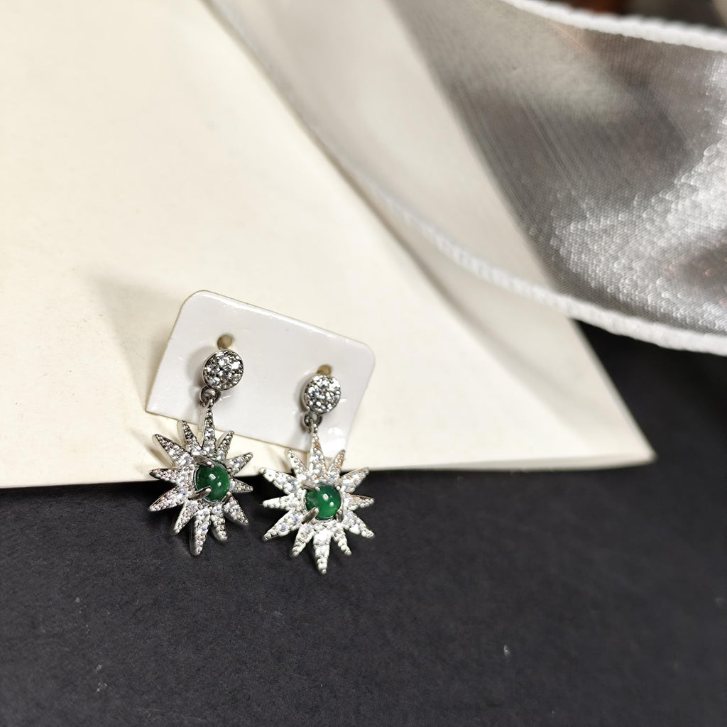 Certified A-Grade Natural Guatemala Jadeite Starburst Earrings | S925 Silver | Sparkling Zircon Drop Design | SL496 SL Precious