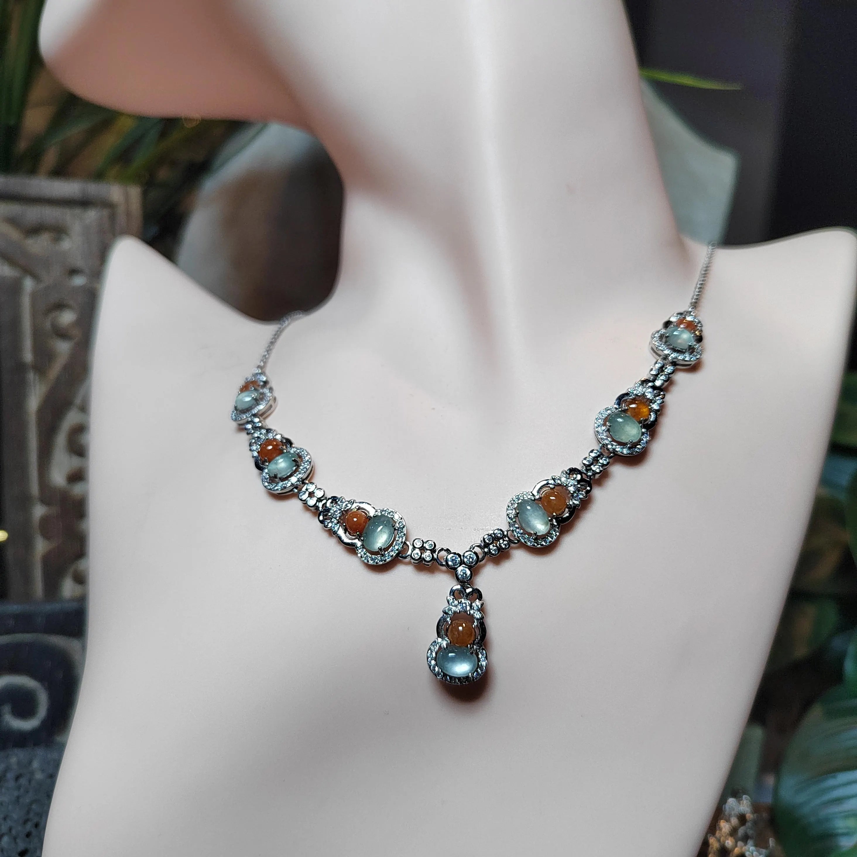 Certified Untreated Burmese Red & White Icy Jadeite Wulu Necklace | S925 Sterling Silver with Zircon SL501 SL Precious