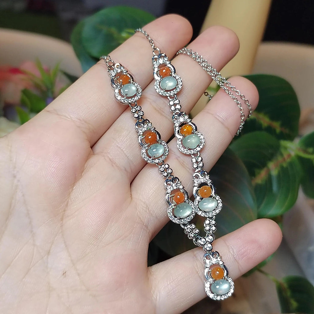 Certified Untreated Burmese Red & White Icy Jadeite Wulu Necklace | S925 Sterling Silver with Zircon SL501 SL Precious