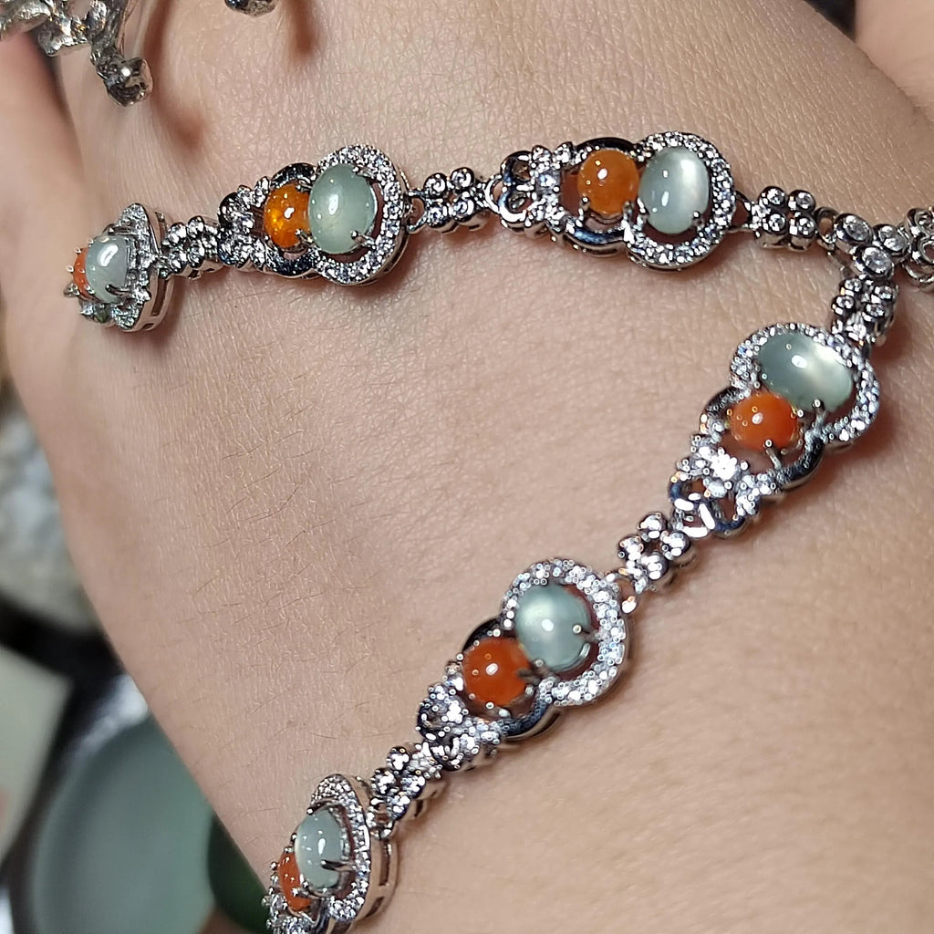 Certified Untreated Burmese Red & White Icy Jadeite Wulu Necklace | S925 Sterling Silver with Zircon SL501 SL Precious